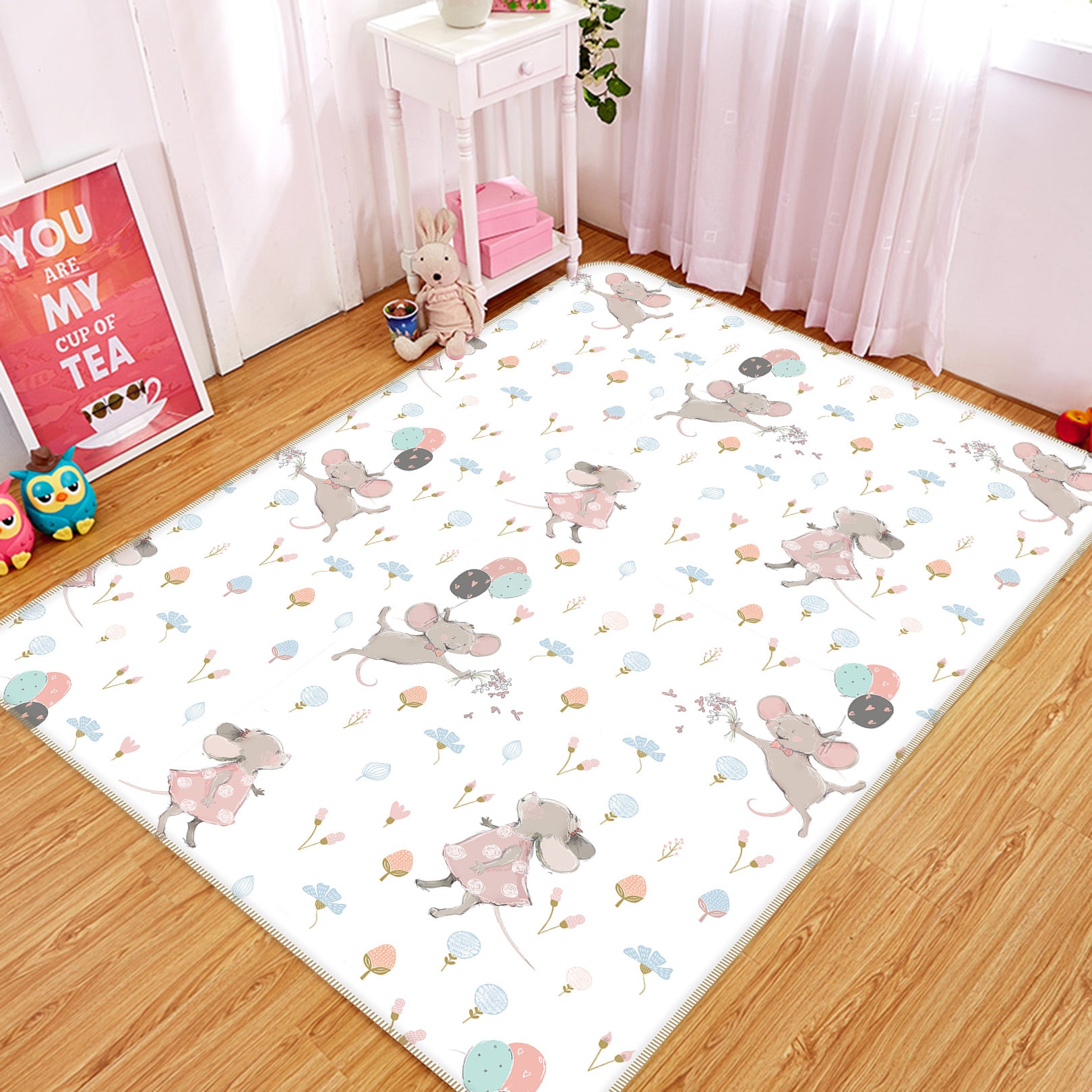 3D Balloon Mouse 125 Uta Naumann Rug Non Slip Rug Mat