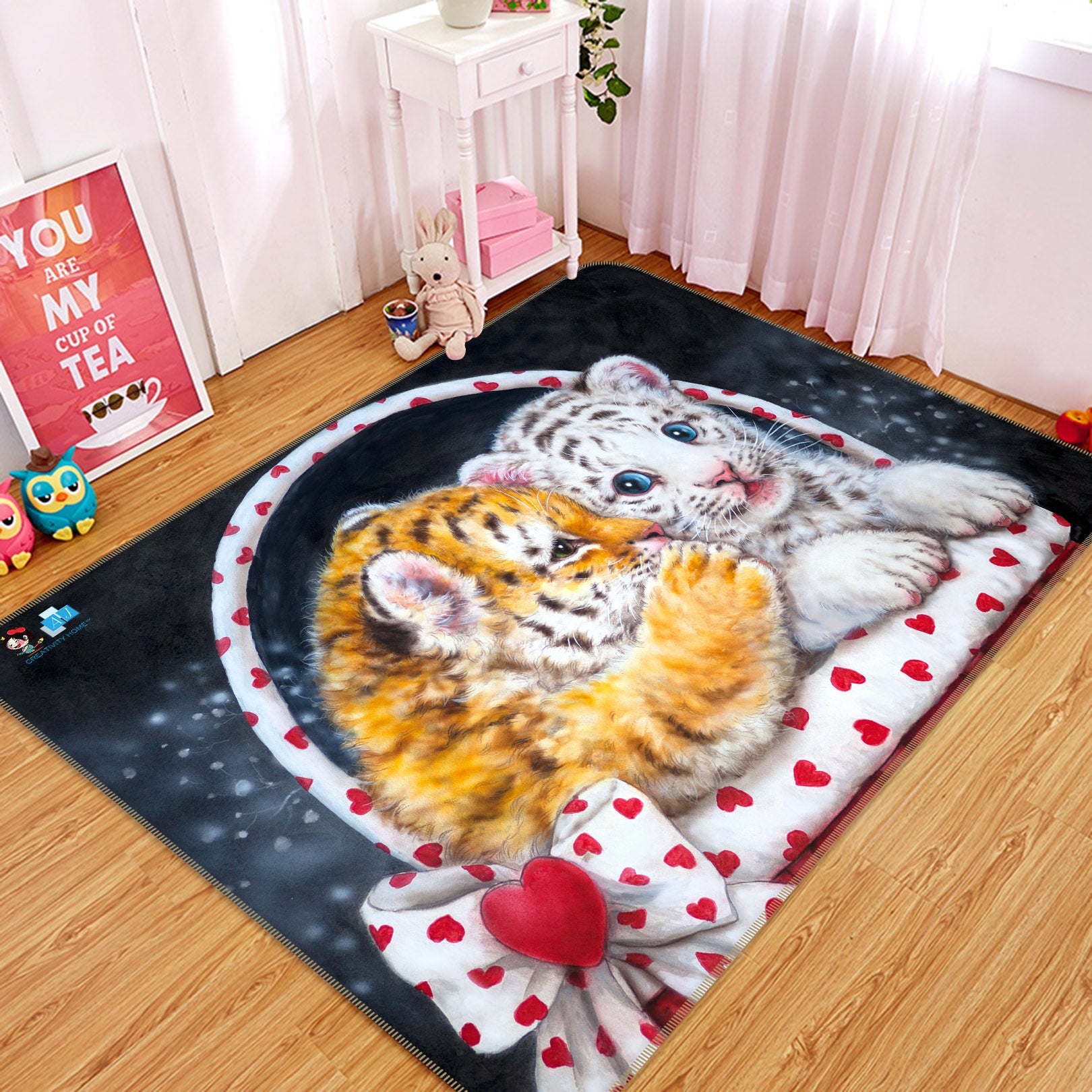 3D Tiger Lion Baby 5646 Kayomi Harai Rug Non Slip Rug Mat