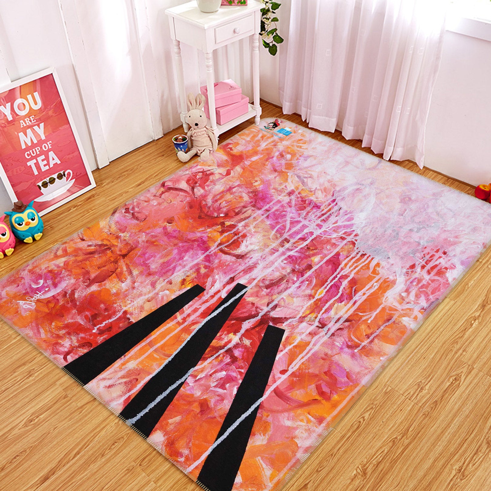 3D Red Splash Ink Painting 123129 Misako Chida Rug Non Slip Rug Mat