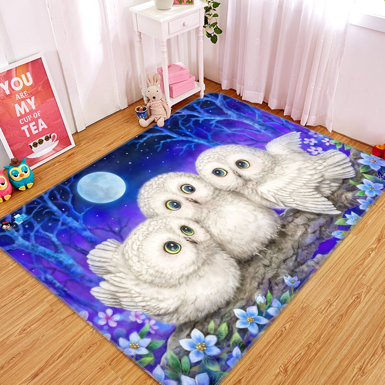 3D Owl Moon 5737 Kayomi Harai Rug Non Slip Rug Mat