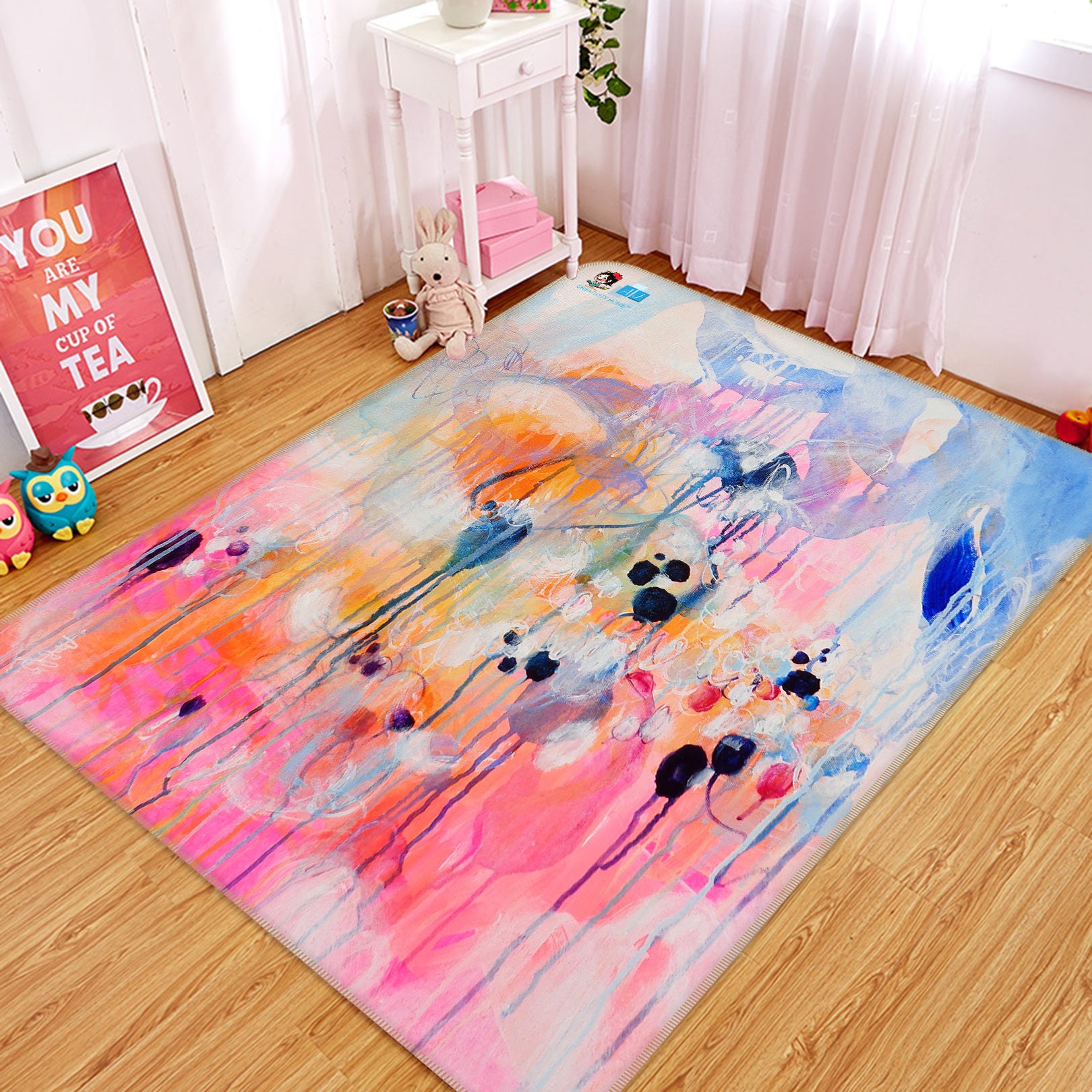 3D Pink Blue Watercolor 123156 Misako Chida Rug Non Slip Rug Mat