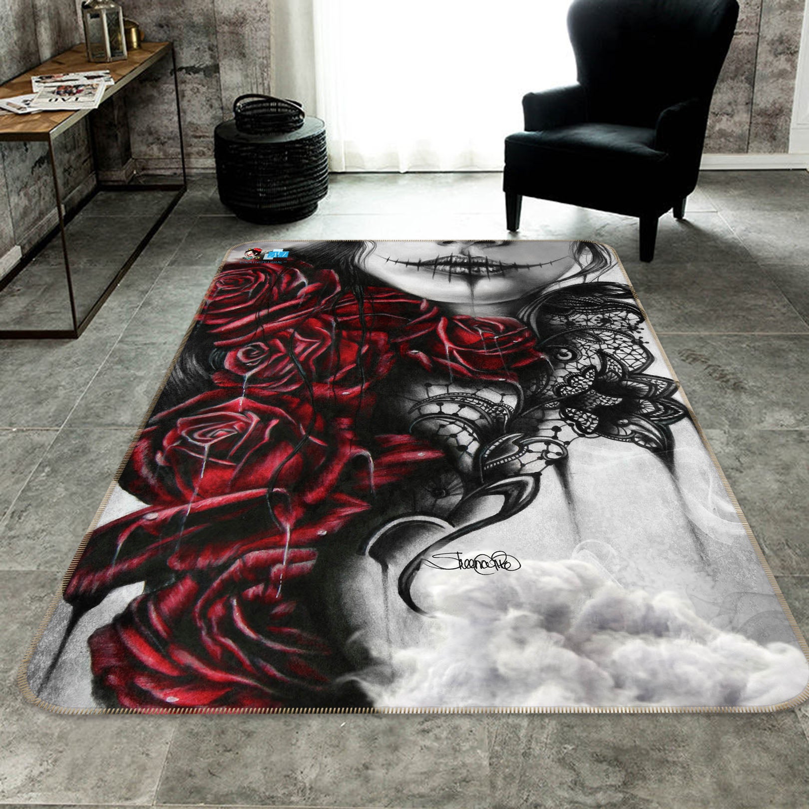 3D Red Rose Woman 8545 Sheena Pike Rug Non Slip Rug Mat