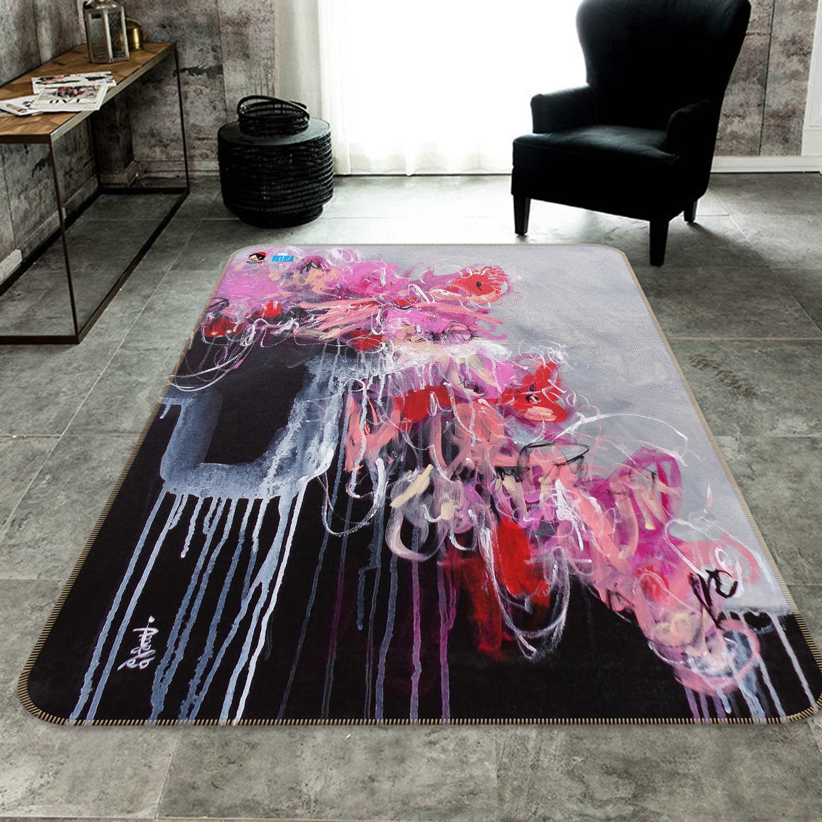 3D Black Pink Pigment Splash 123200 Misako Chida Rug Non Slip Rug Mat