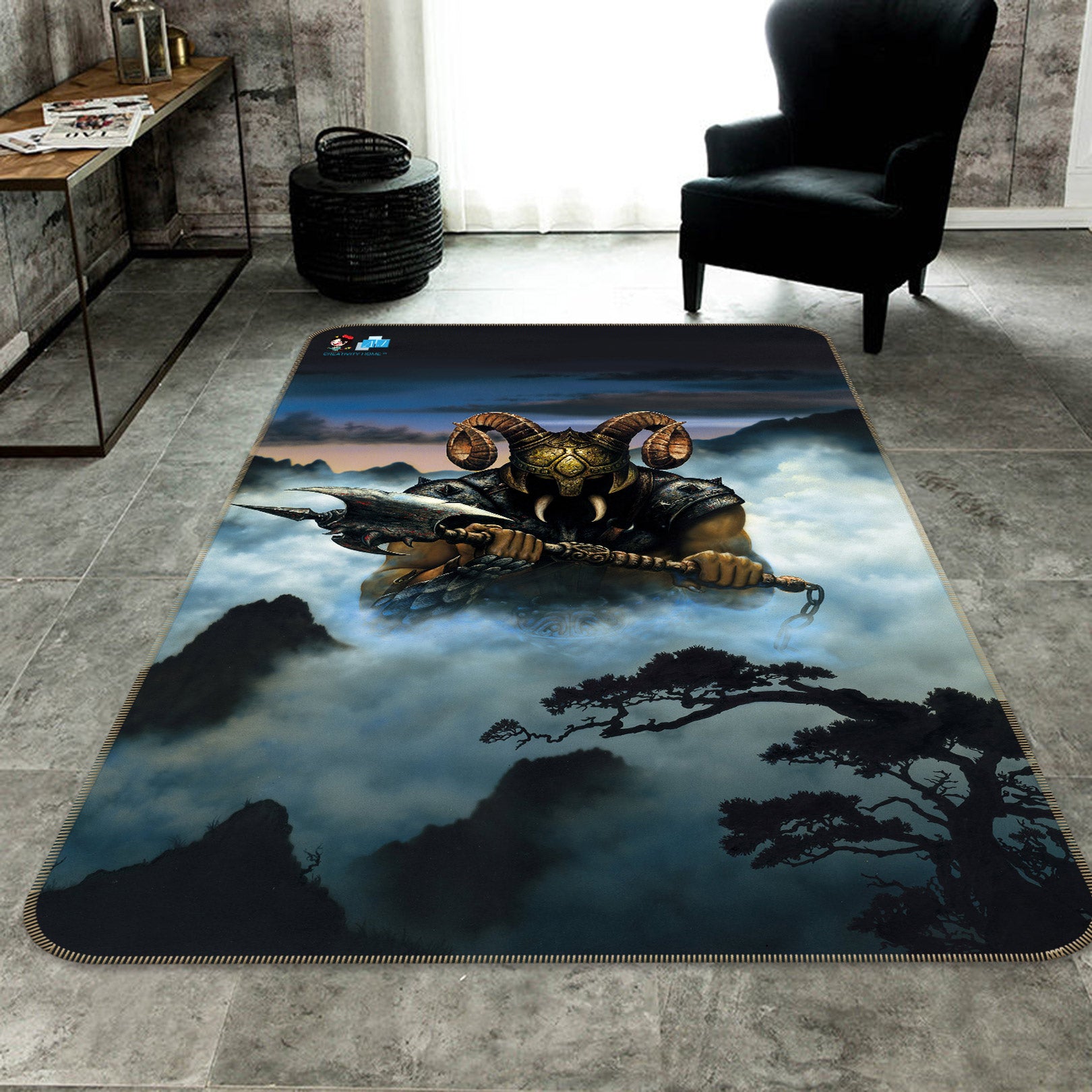 3D Bull's Head 5179 Ciruelo Rug Non Slip Rug Mat