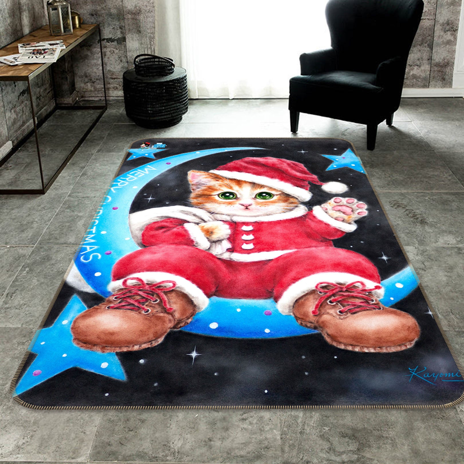 3D Christmas Cat Moon 5769 Kayomi Harai Rug Non Slip Rug Mat