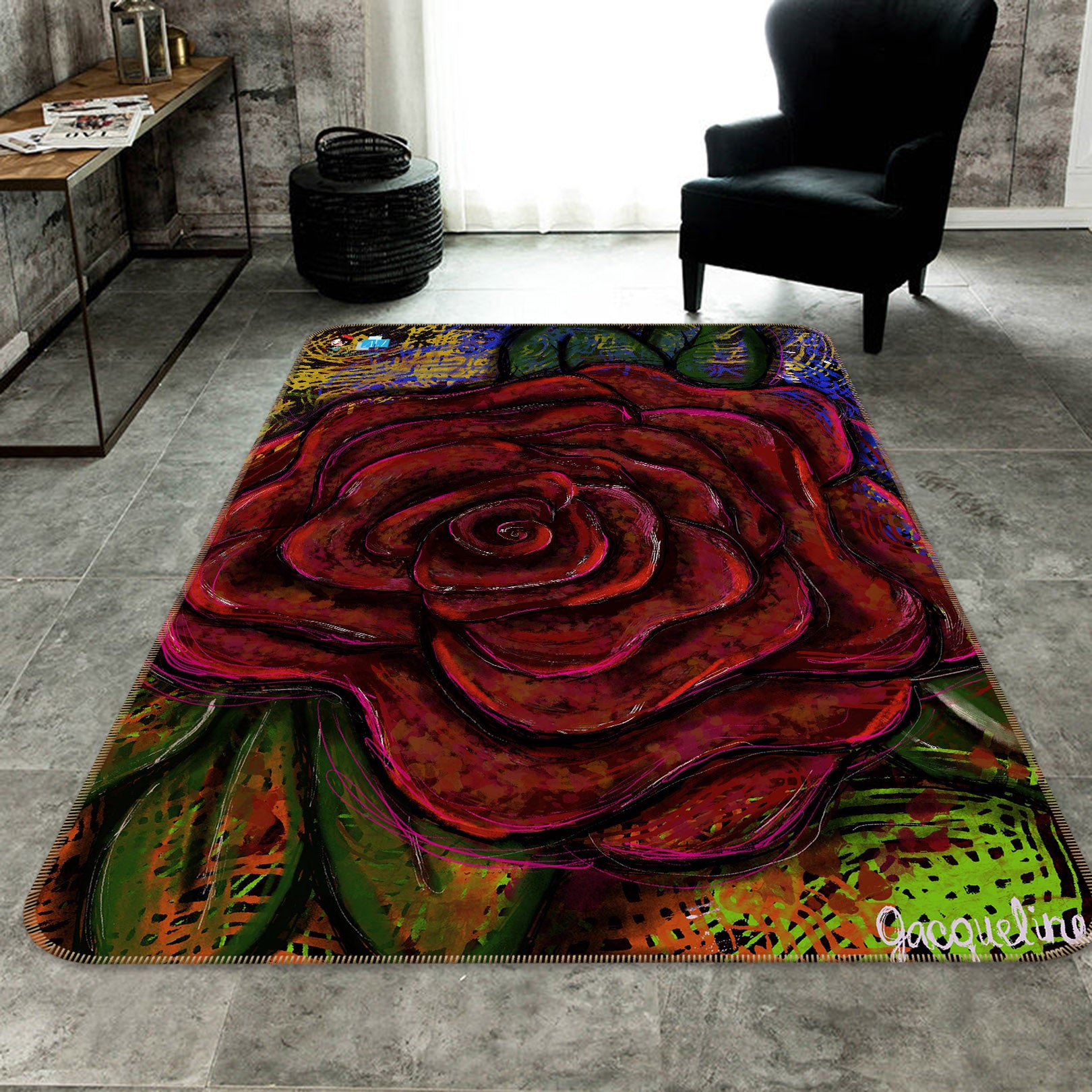 3D Red Rose 8210 Jacqueline Reynoso Rug Non Slip Rug Mat