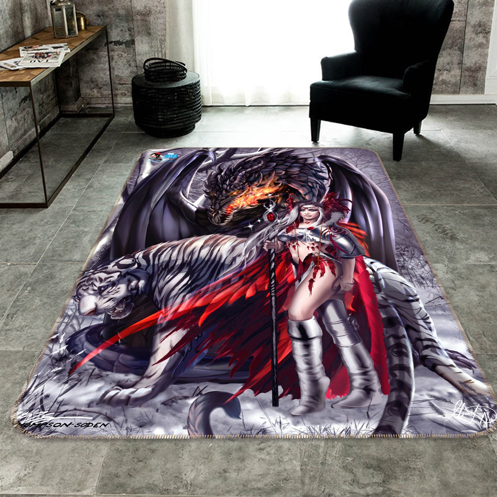 3D Dragon Woman 8227 Ruth Thompson Rug Non Slip Rug Mat