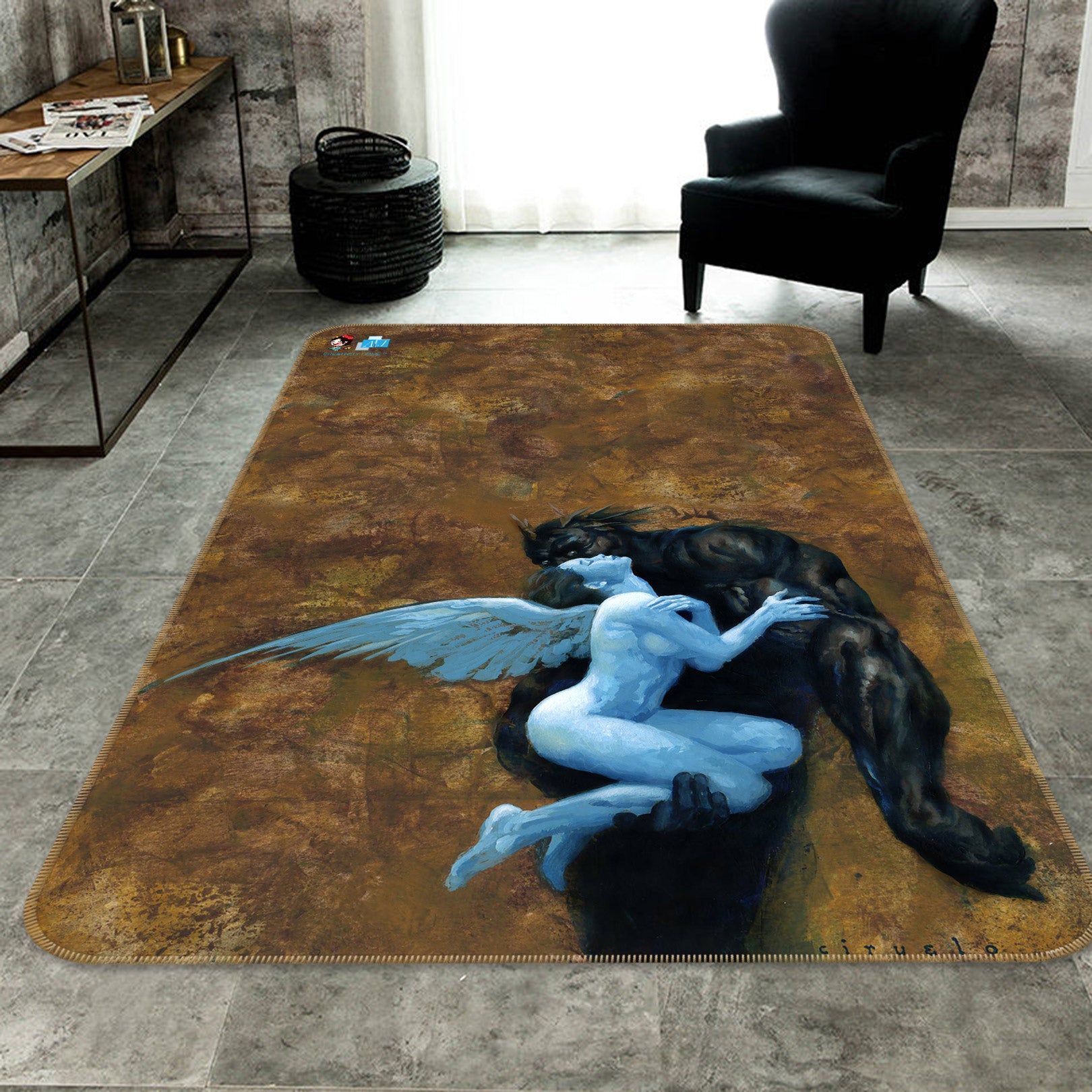 3D Angel Girl Monster 6009 Ciruelo Rug Non Slip Rug Mat