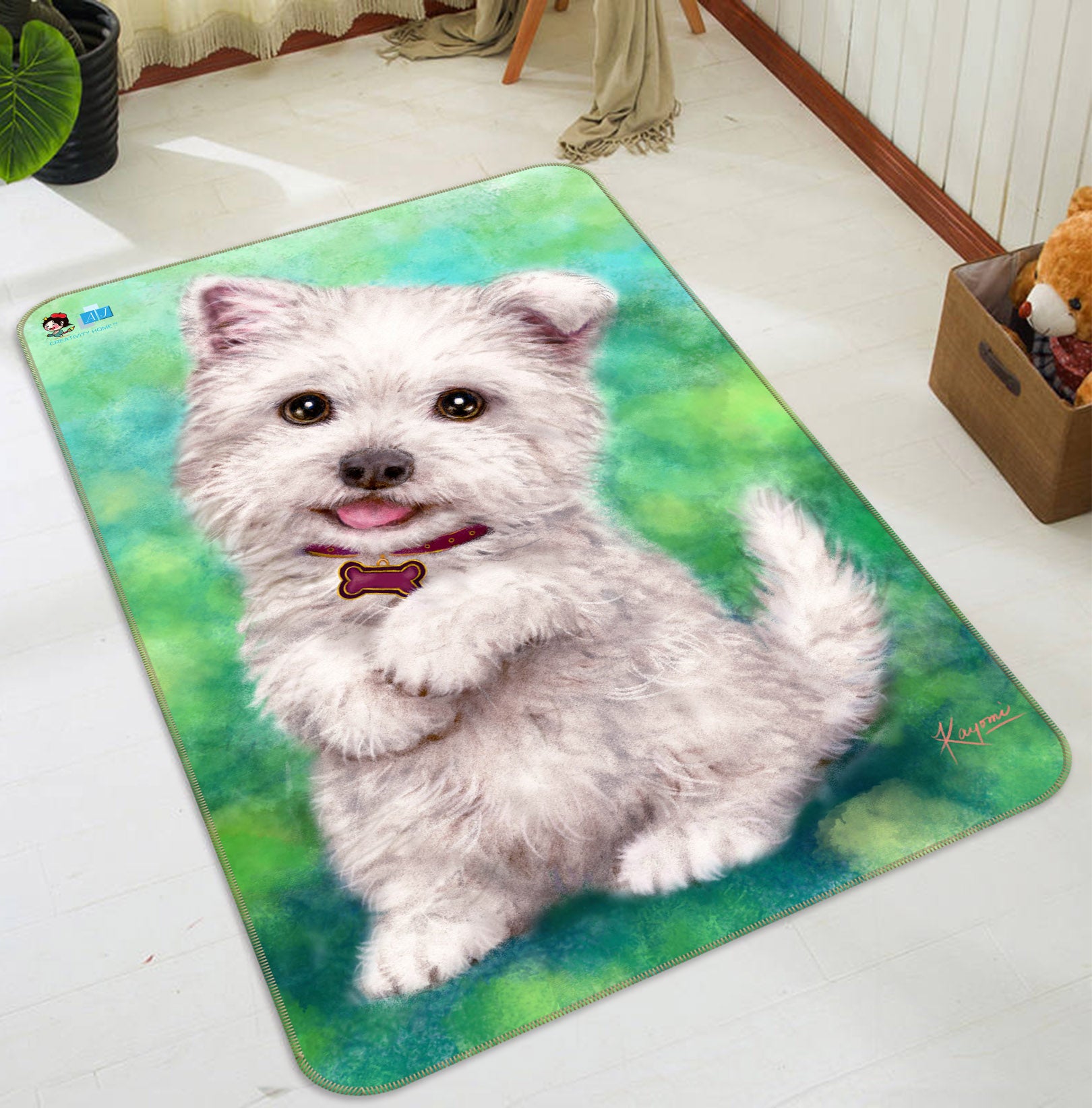 3D White Puppy 5700 Kayomi Harai Rug Non Slip Rug Mat