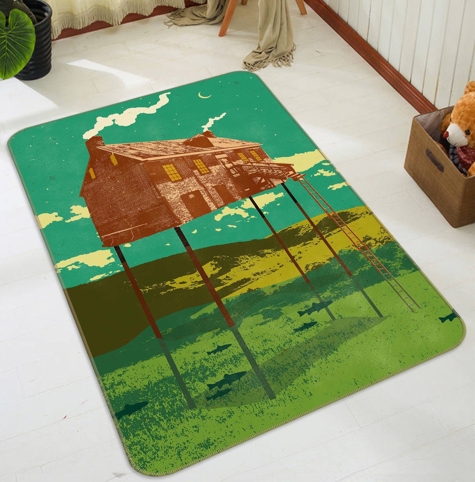 3D House Cooking Smoke 1012 Showdeer Rug Non Slip Rug Mat