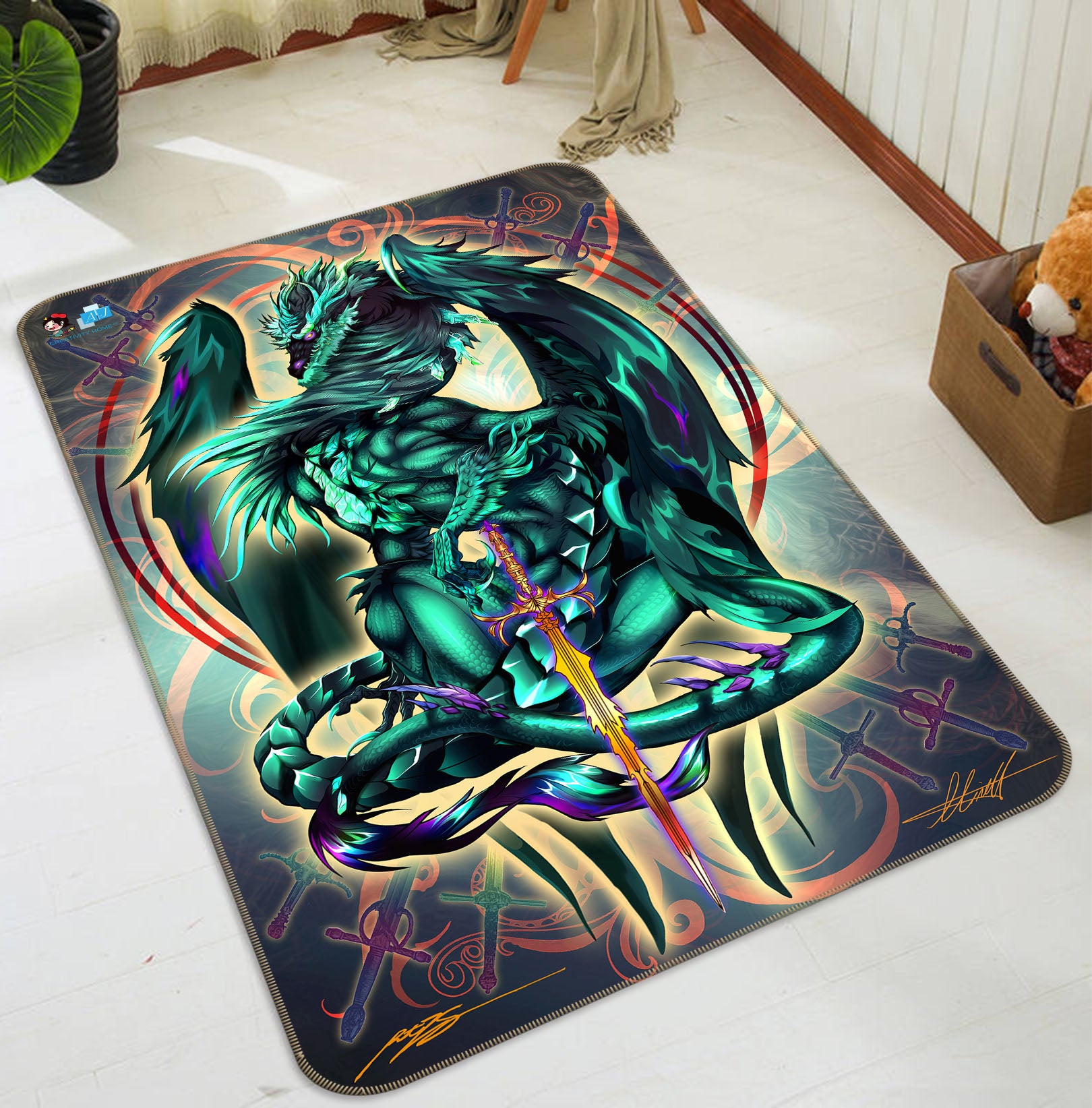 3D Green Dragon 8235 Ruth Thompson Rug Non Slip Rug Mat