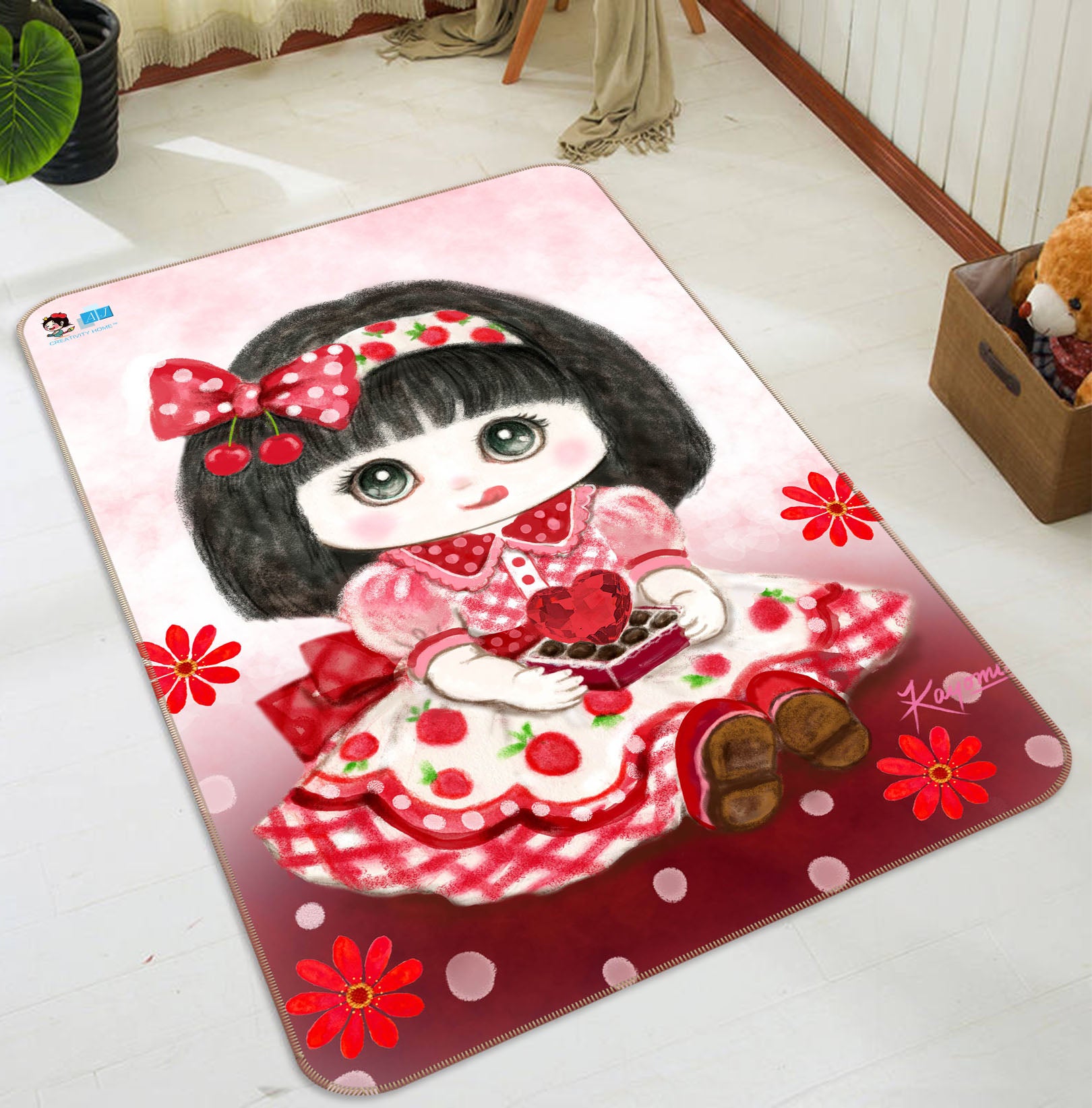 3D Strawberry Girl 5681 Kayomi Harai Rug Non Slip Rug Mat