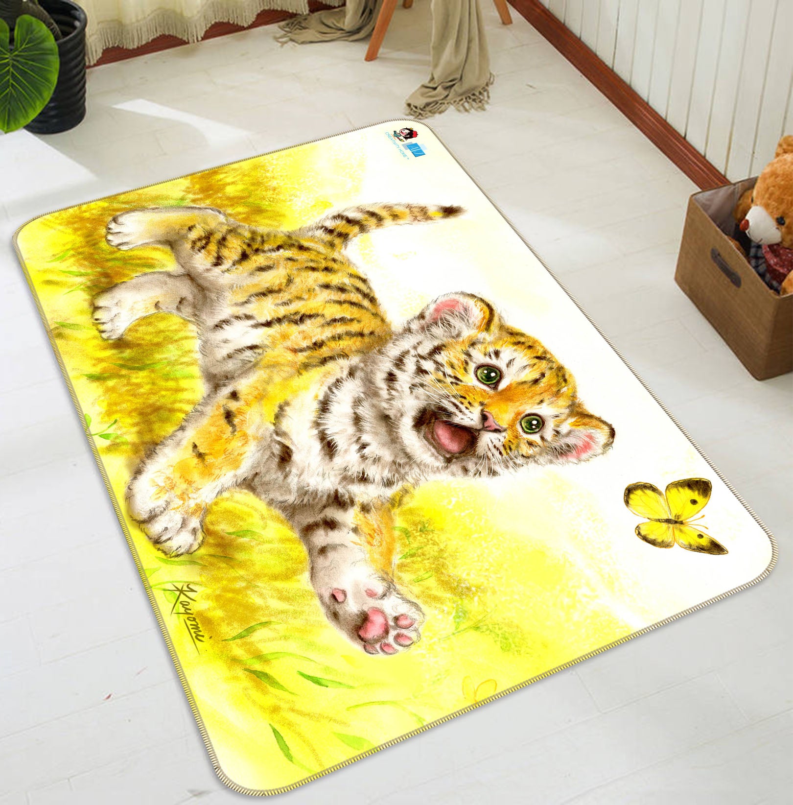 3D Tiger Baby Butterfly 5603 Kayomi Harai Rug Non Slip Rug Mat