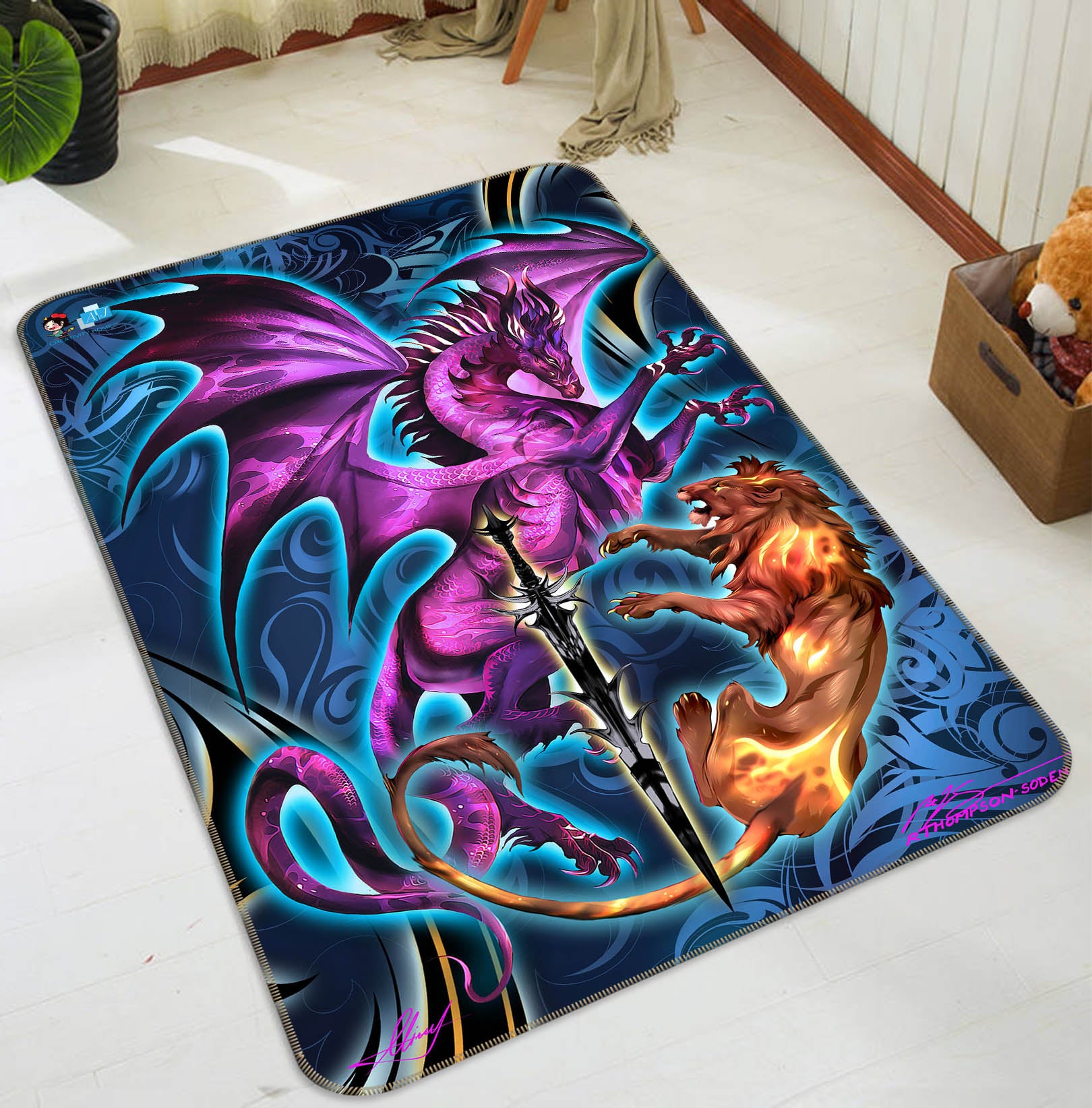 3D Dragon Lion 8231 Ruth Thompson Rug Non Slip Rug Mat