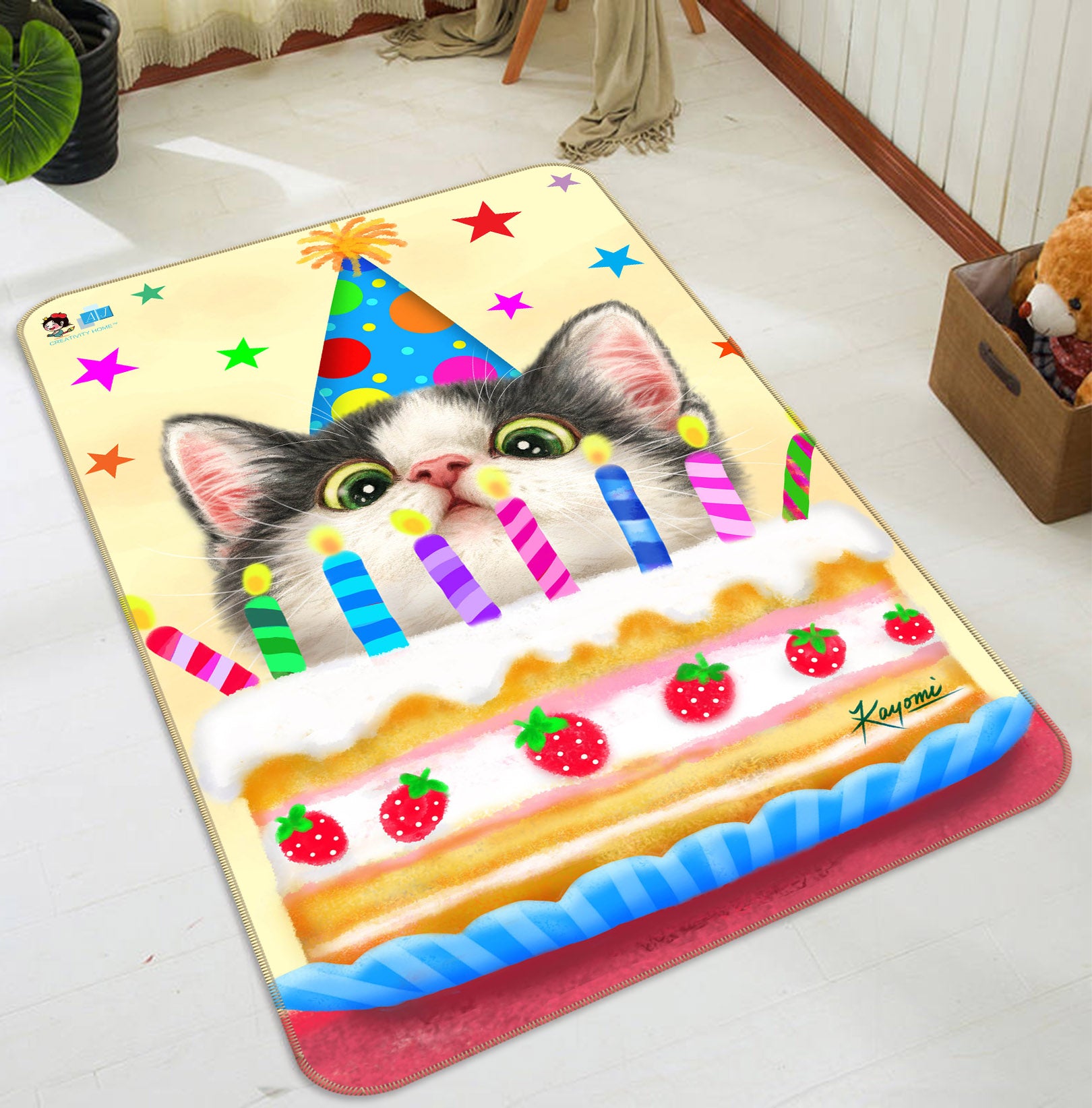 3D Birthday Cat 5675 Kayomi Harai Rug Non Slip Rug Mat