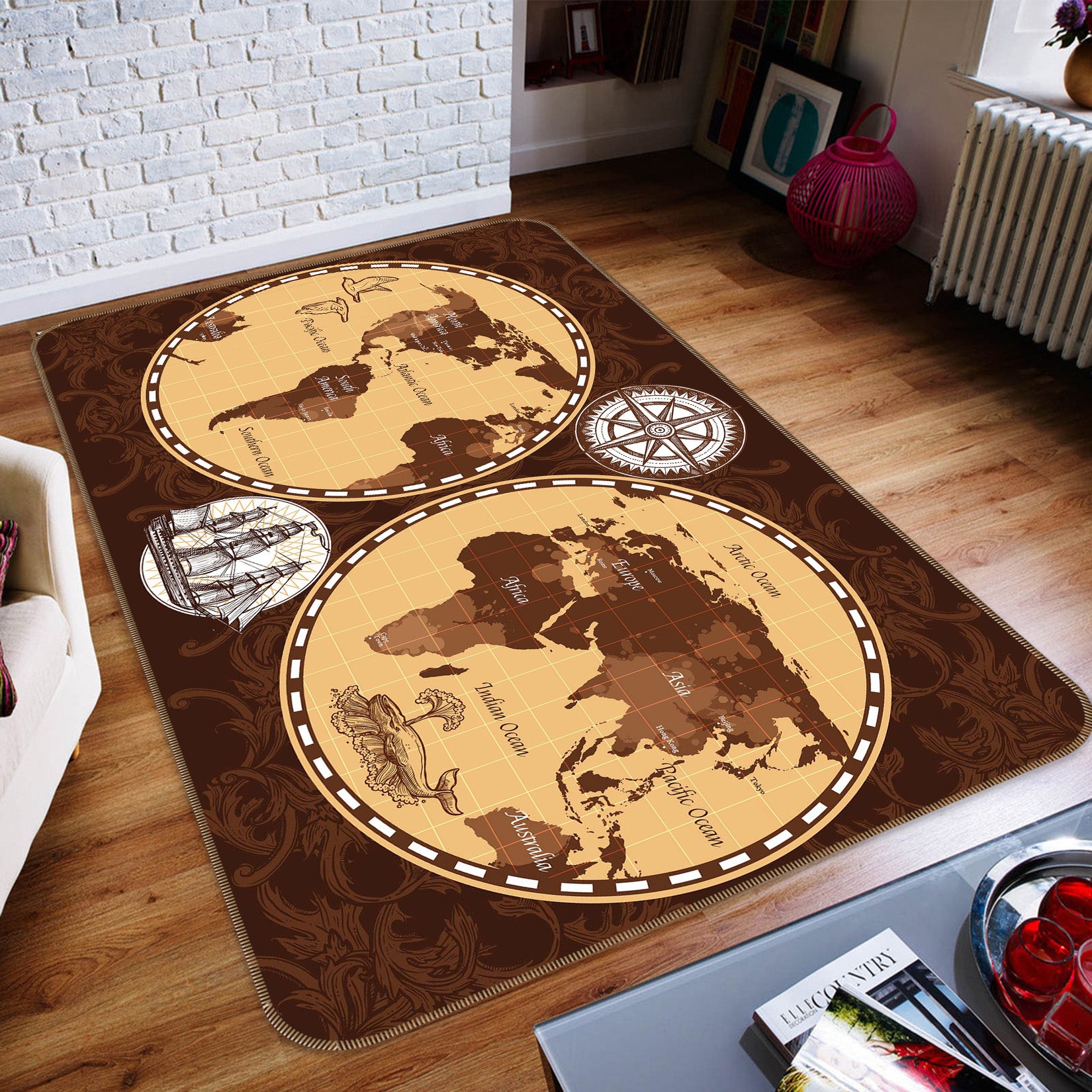 3D Black Shadow 258 World Map Non Slip Rug Mat