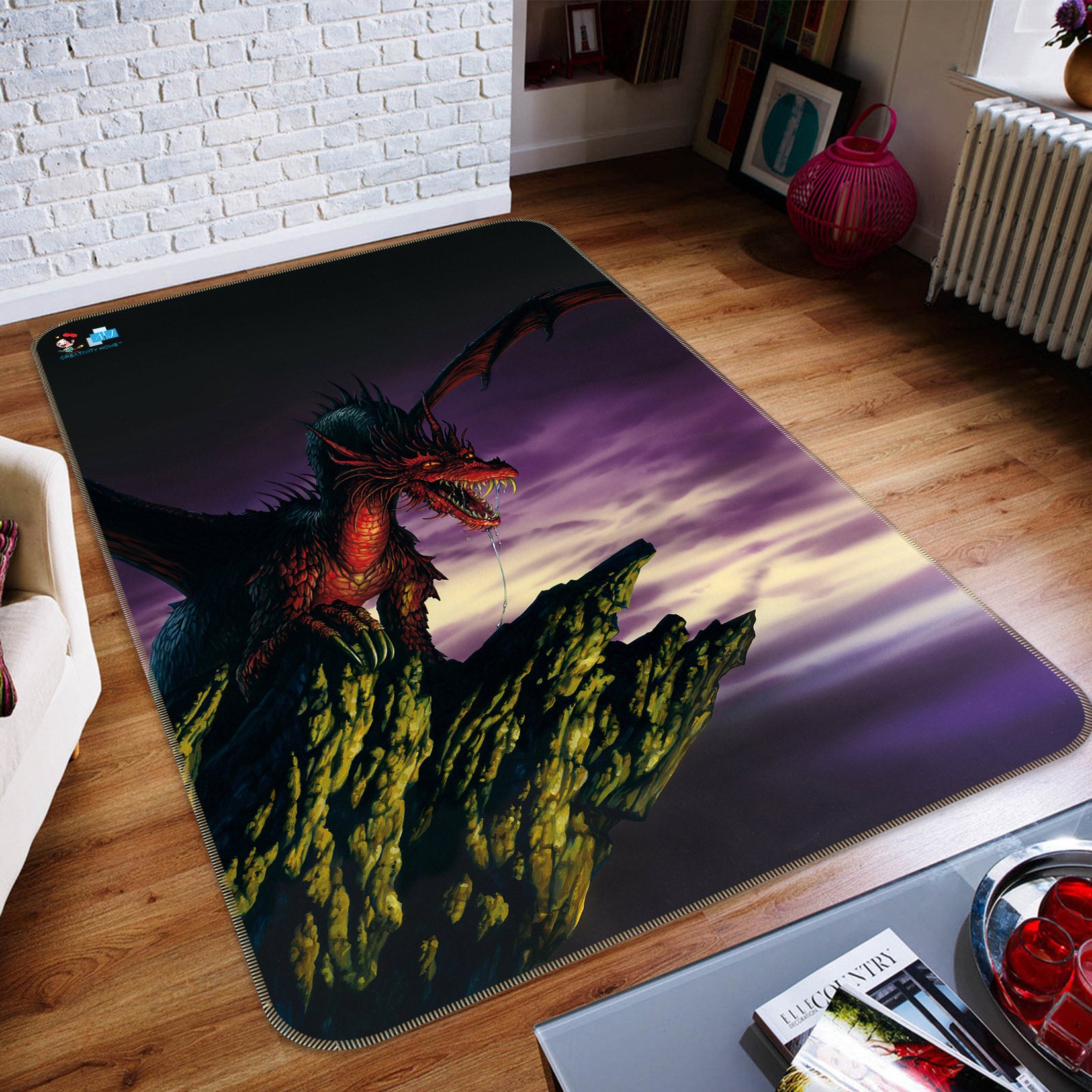 3D Cliff Red Dragon 5193 Ciruelo Rug Non Slip Rug Mat