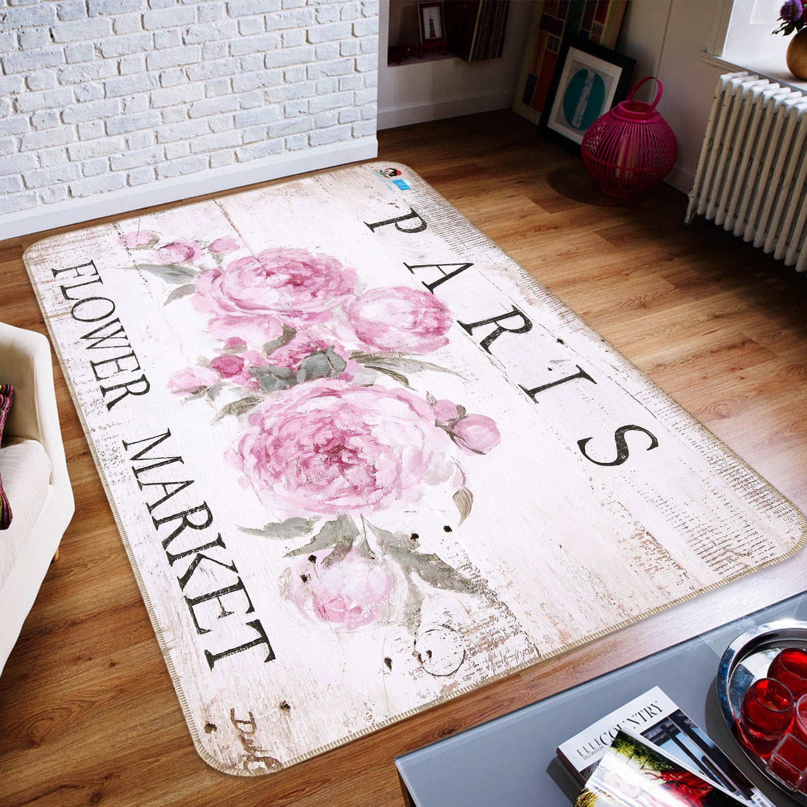 3D Alphabet Flowers 1009 Debi Coules Rug Non Slip Rug Mat