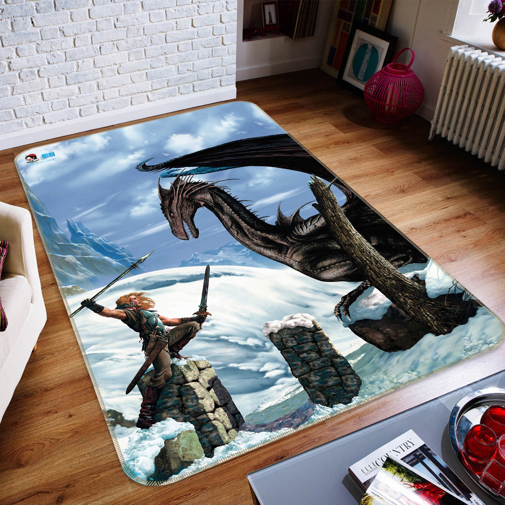 3D Man And Dragon 5181 Ciruelo Rug Non Slip Rug Mat