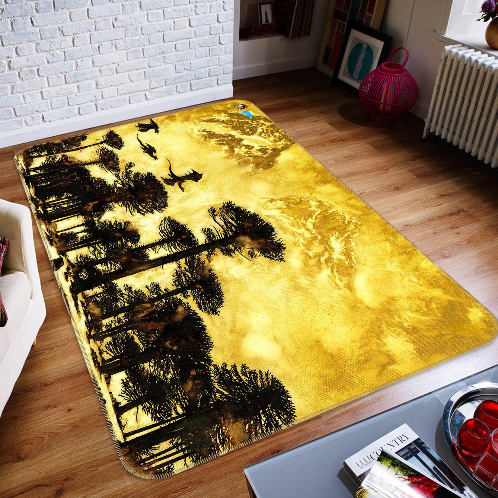 3D Trees 5154 Ciruelo Rug Non Slip Rug Mat