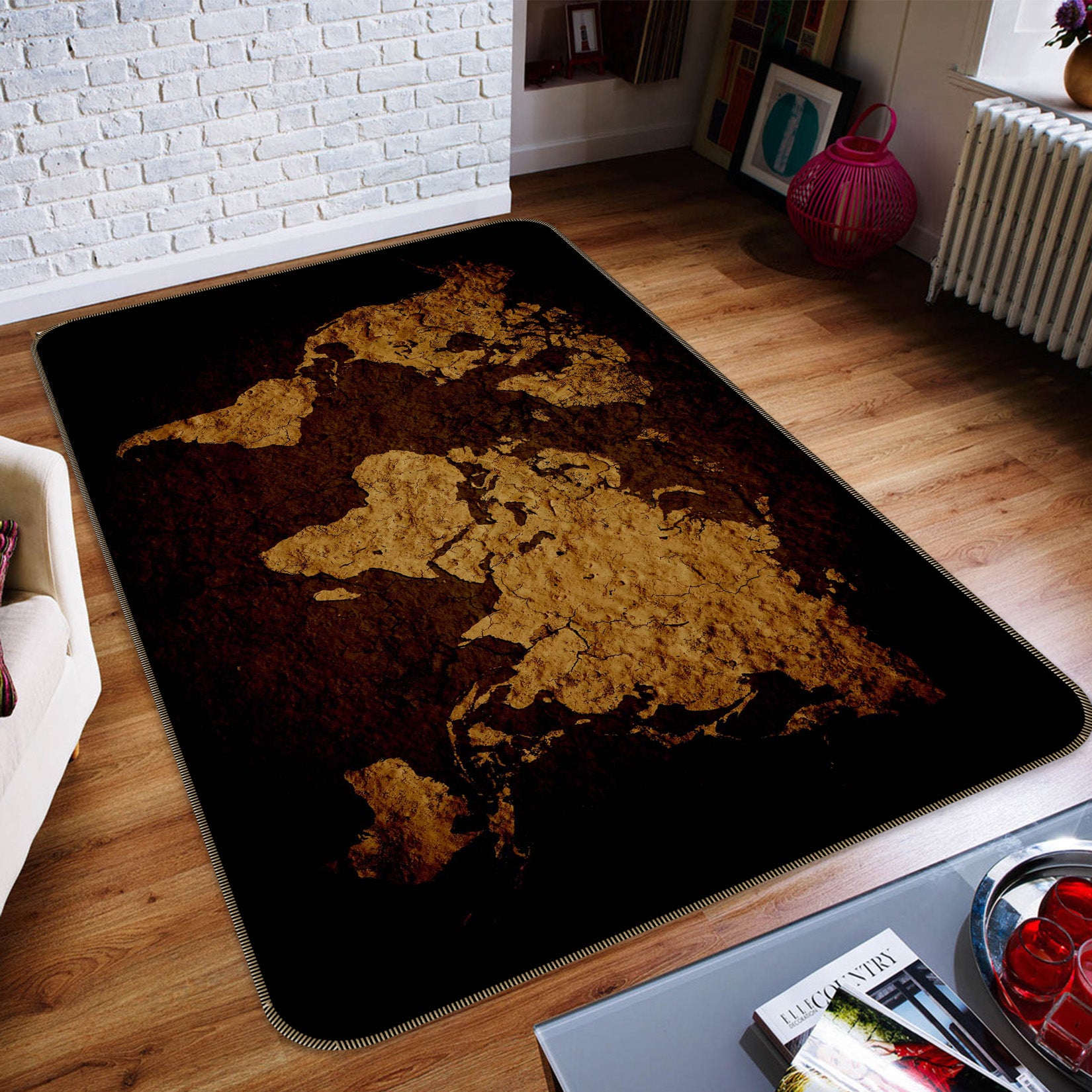 3D Golden Mountains 237 World Map Non Slip Rug Mat