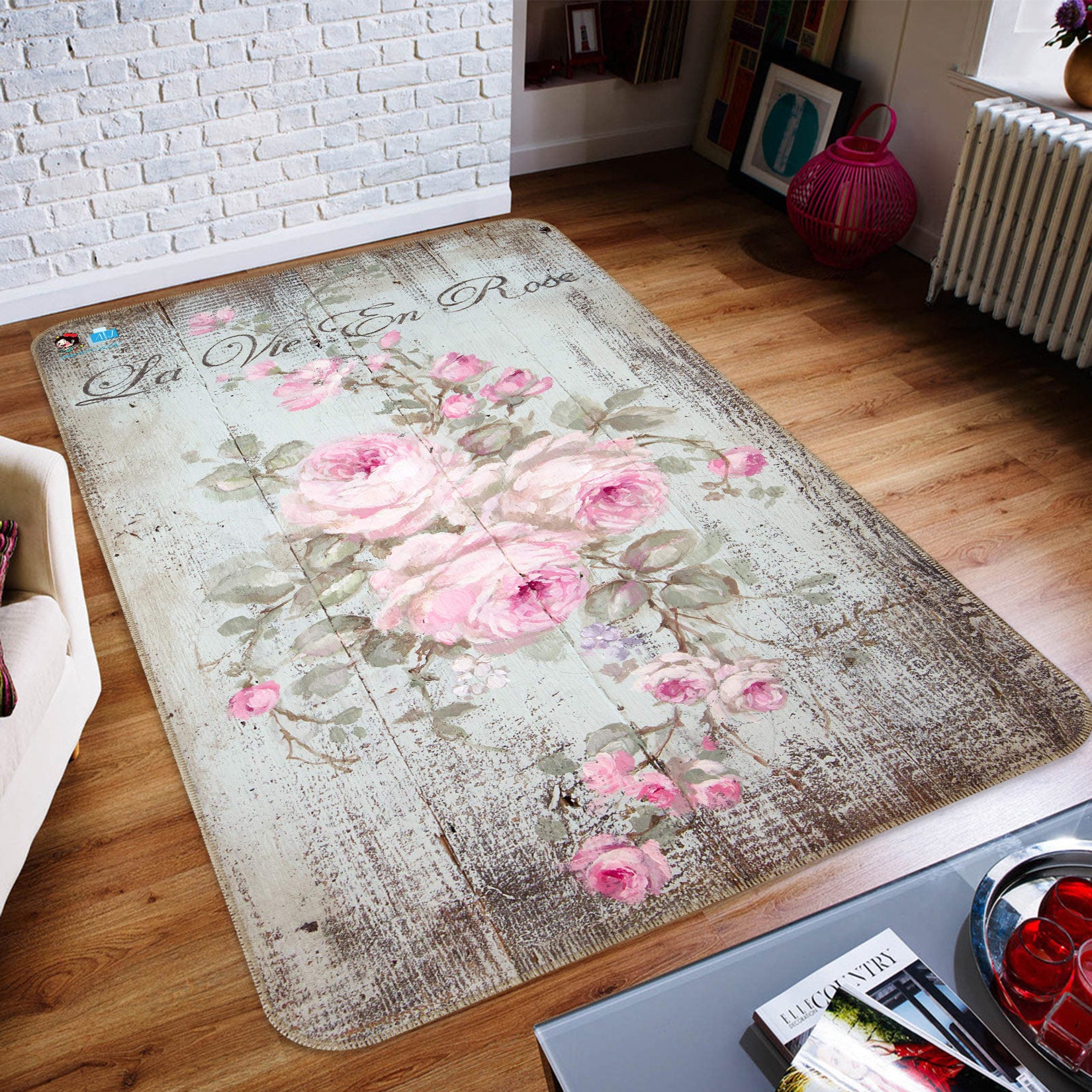 3D Pink Vine 1054 Debi Coules Rug Non Slip Rug Mat