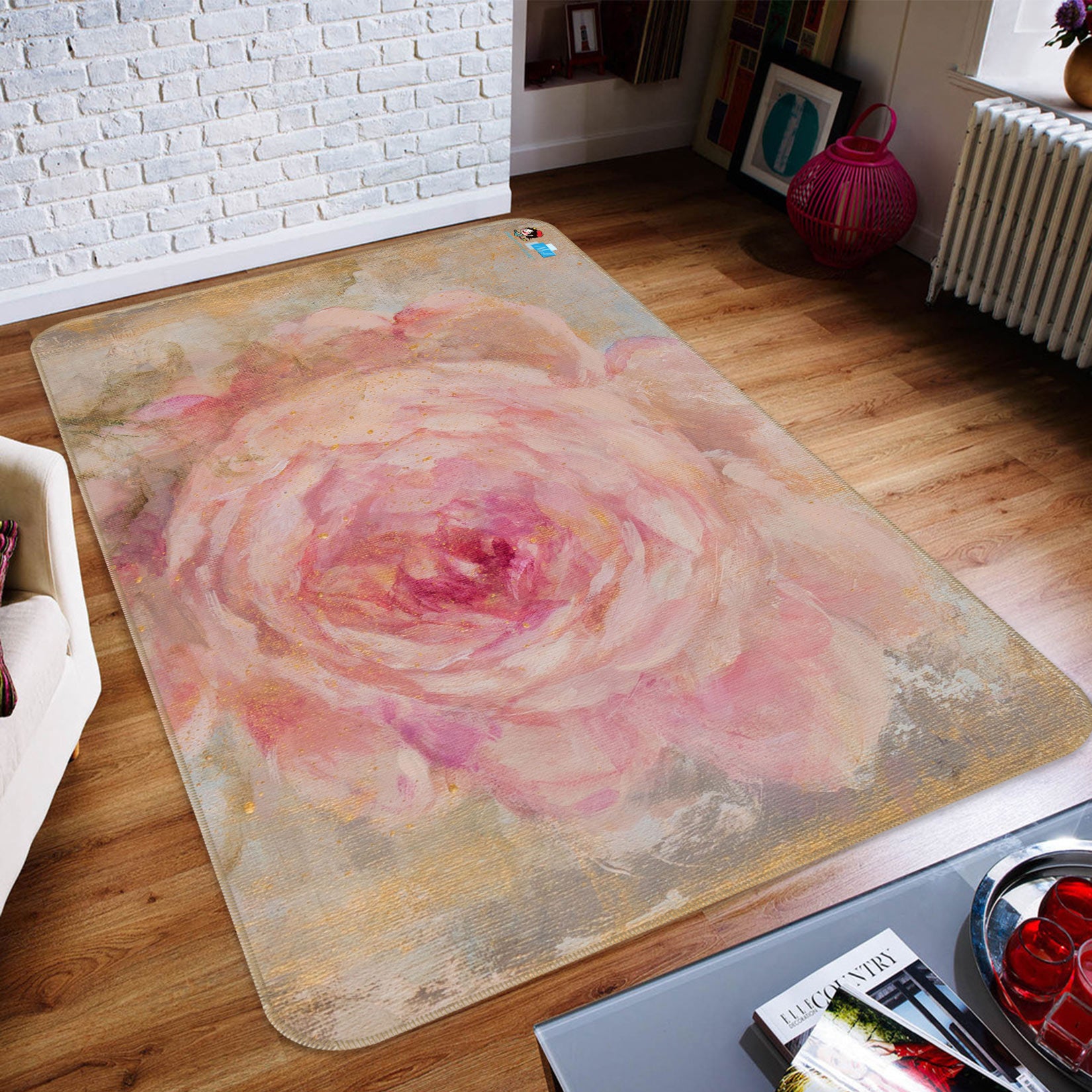 3D Flower Pink 1016 Debi Coules Rug Non Slip Rug Mat