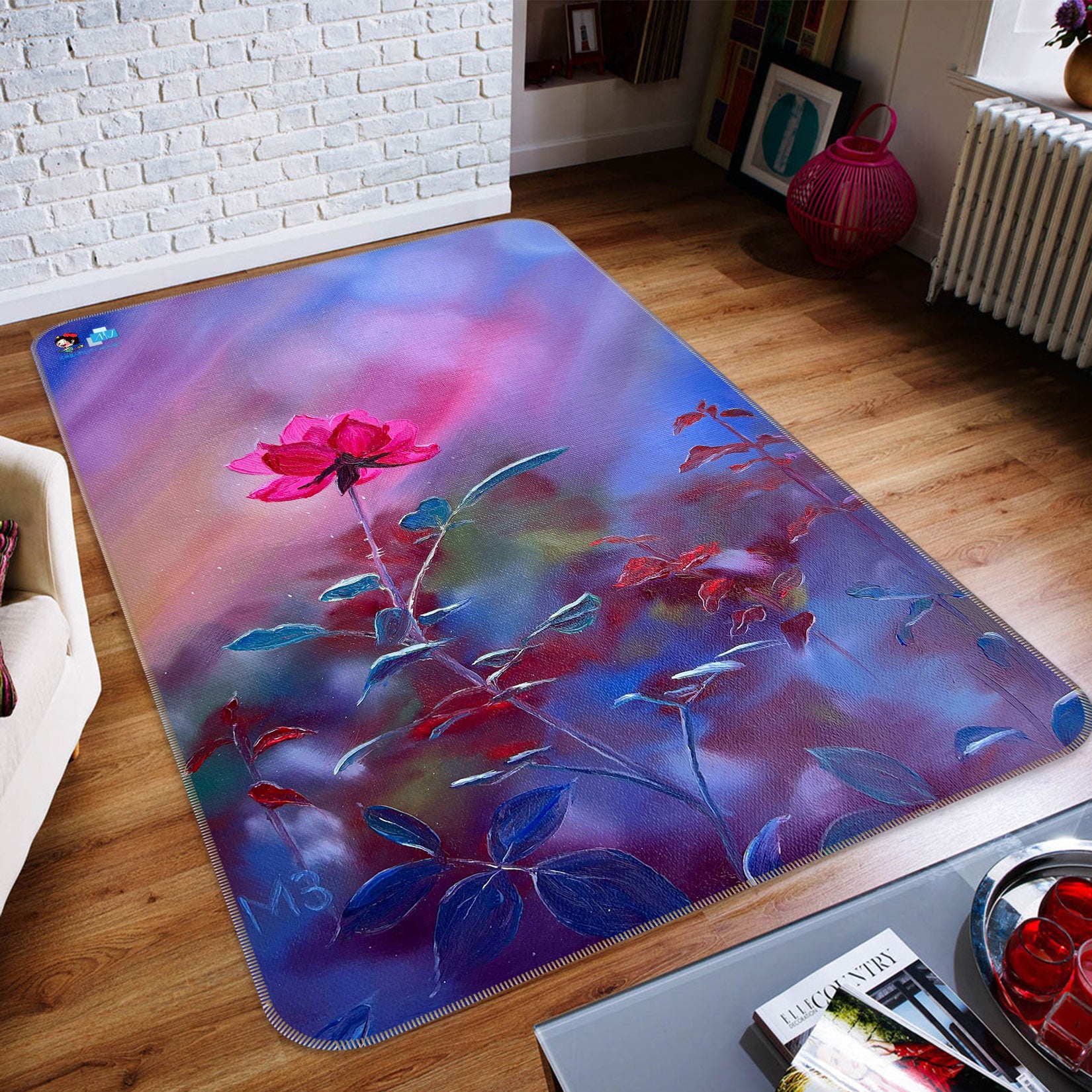 3D Red Flower 9715 Marina Zotova Rug Non Slip Rug Mat