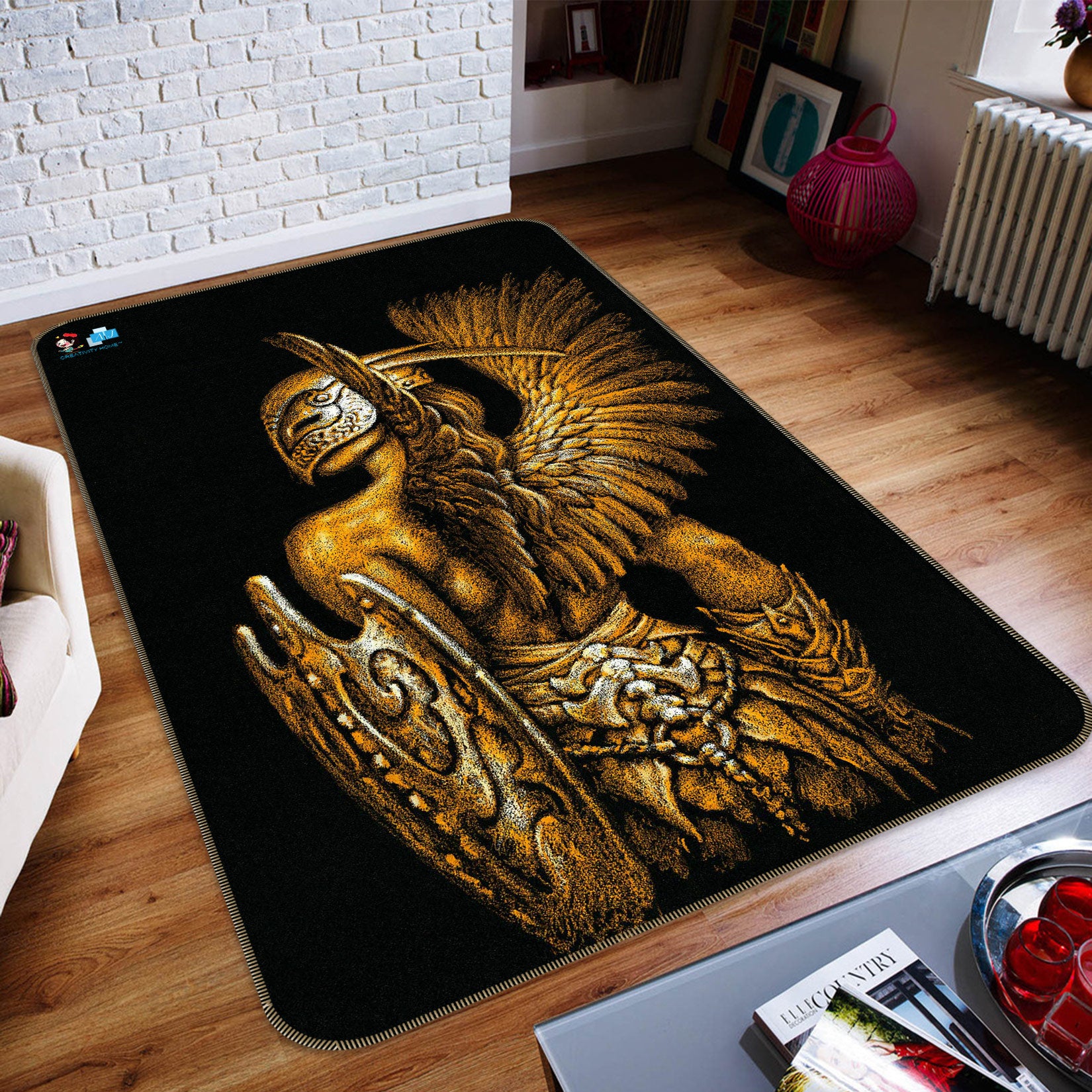 3D Shield Mask Wings Man 6022 Ciruelo Rug Non Slip Rug Mat