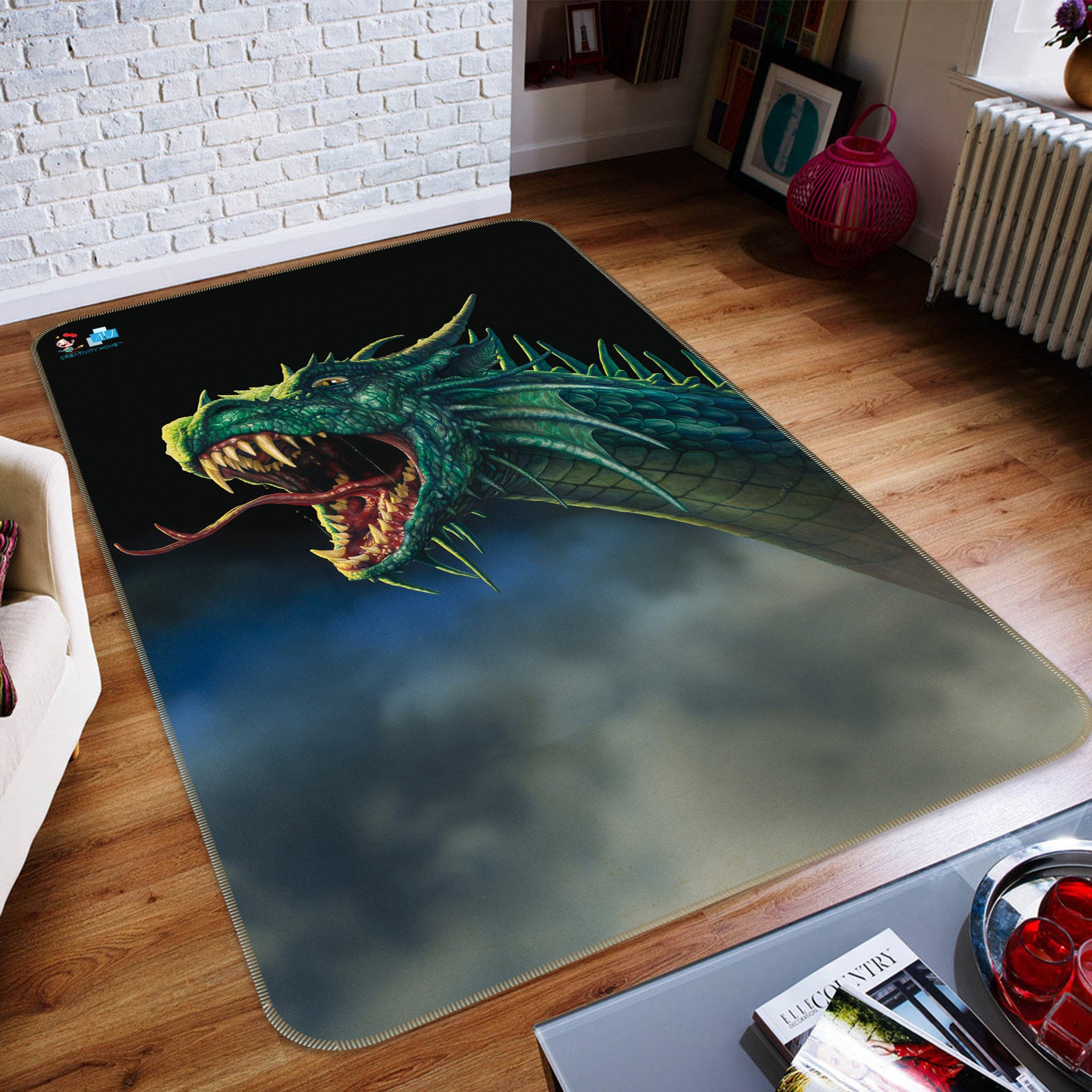 3D Green Dragon 5190 Ciruelo Rug Non Slip Rug Mat