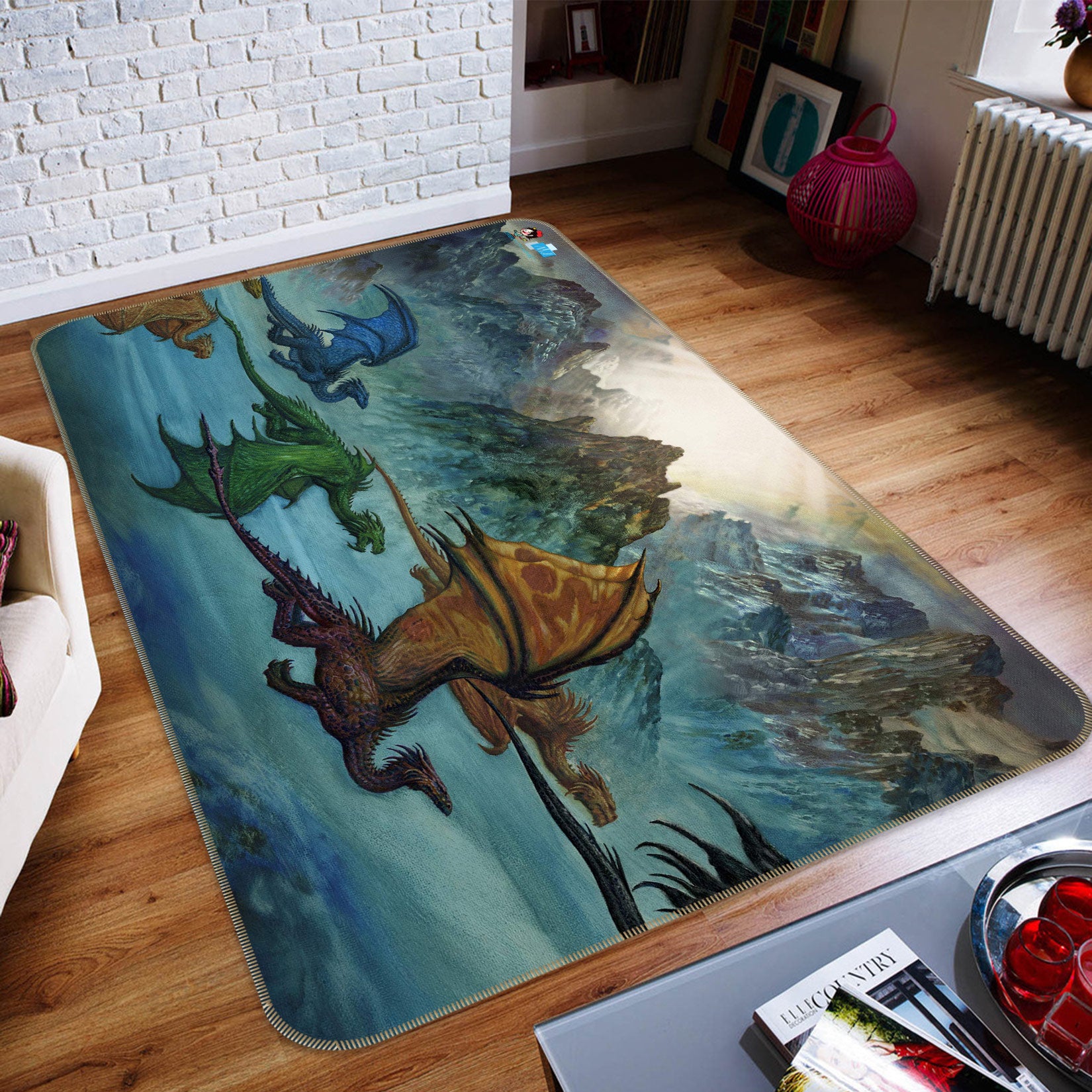 3D Many Dragons 5161 Ciruelo Rug Non Slip Rug Mat