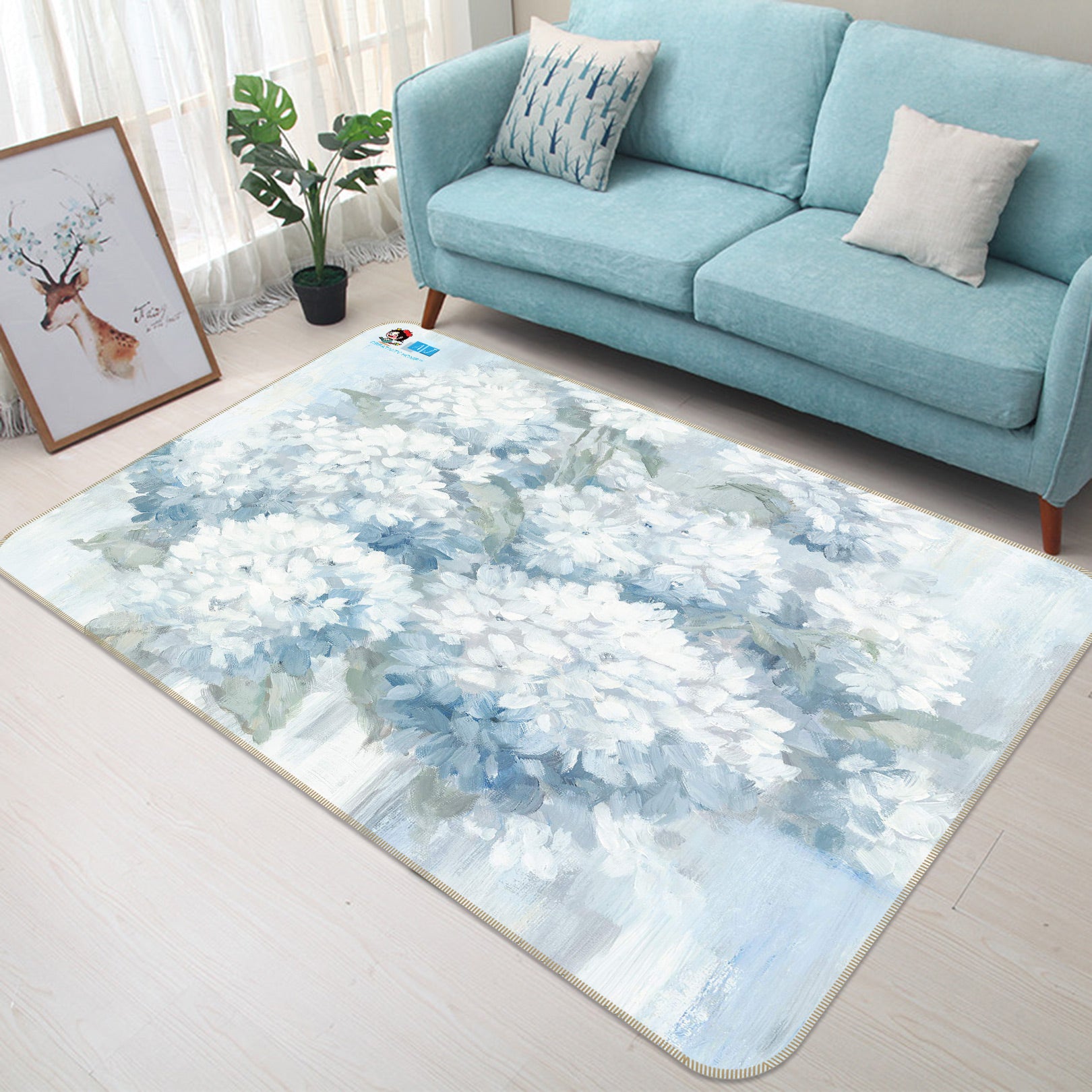 3D White Flower Bush 1029 Debi Coules Rug Non Slip Rug Mat