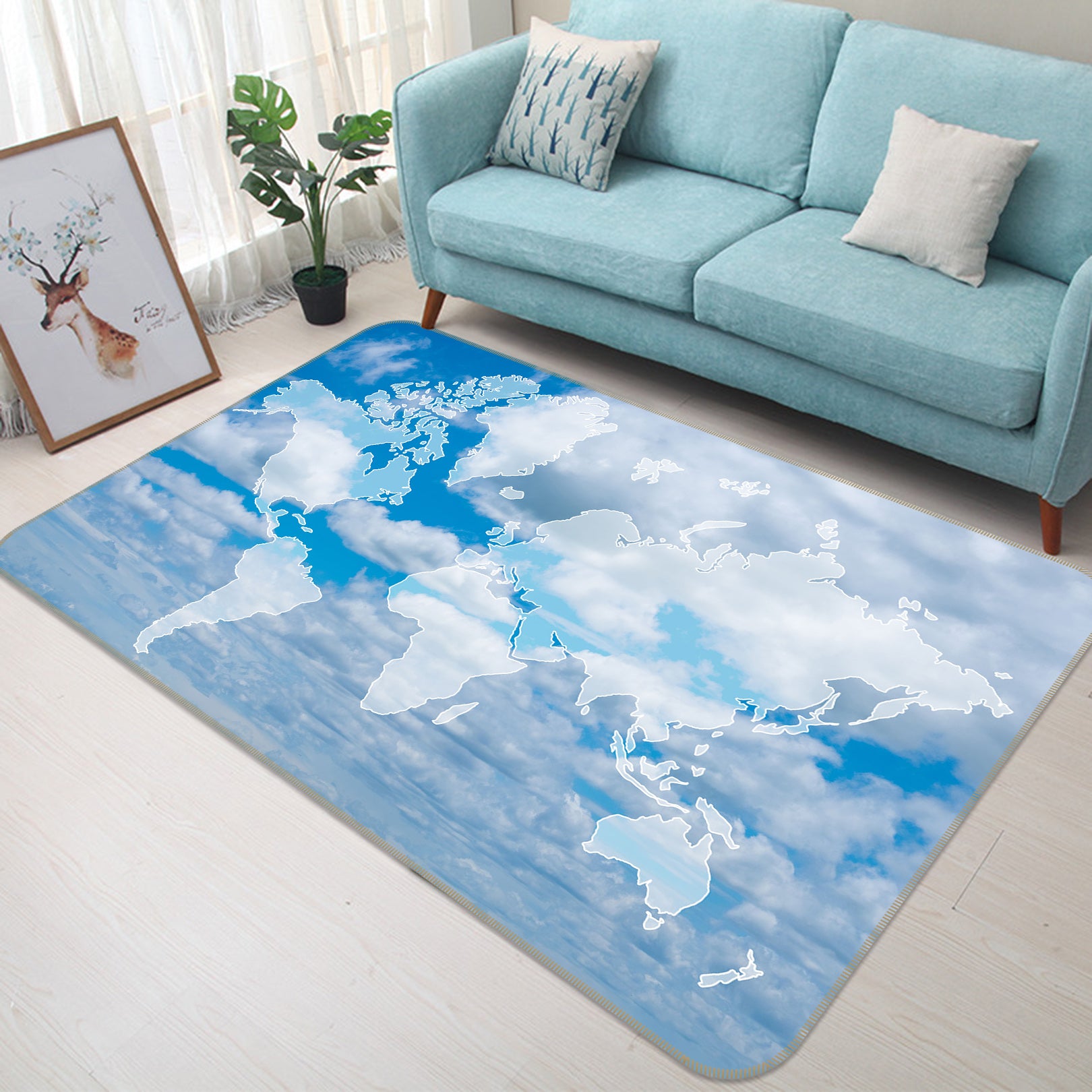 3D Clear Sky 300 World Map Non Slip Rug Mat