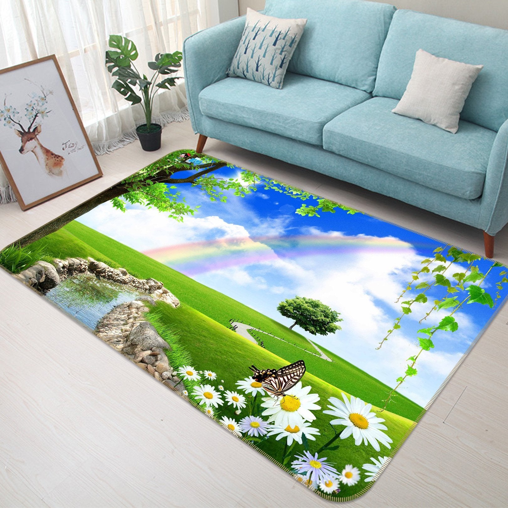 3D Rainbow Grassland 613 Non Slip Rug Mat Mat AJ Creativity Home 