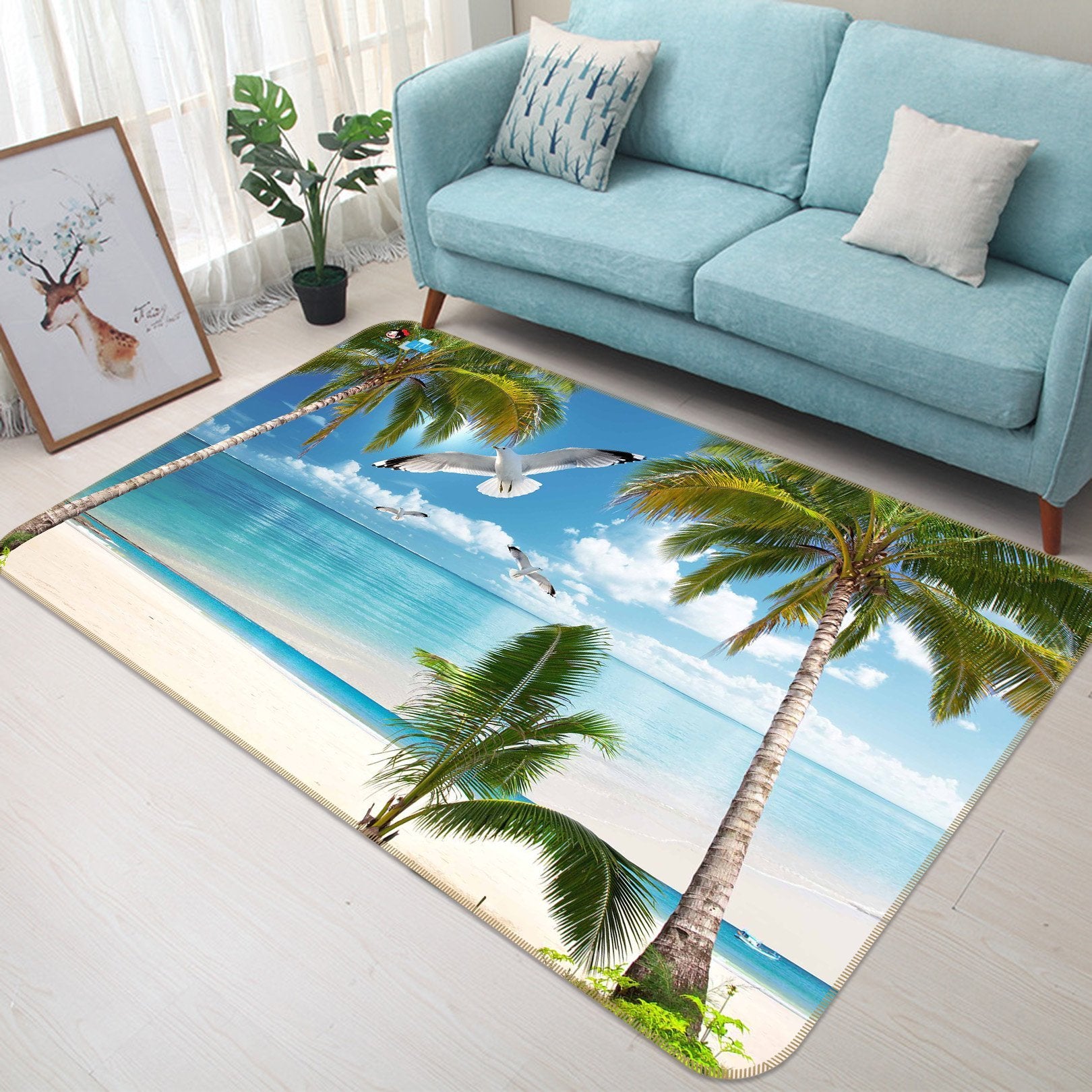 3D Coconut Tree Seagull 587 Non Slip Rug Mat Mat AJ Creativity Home 