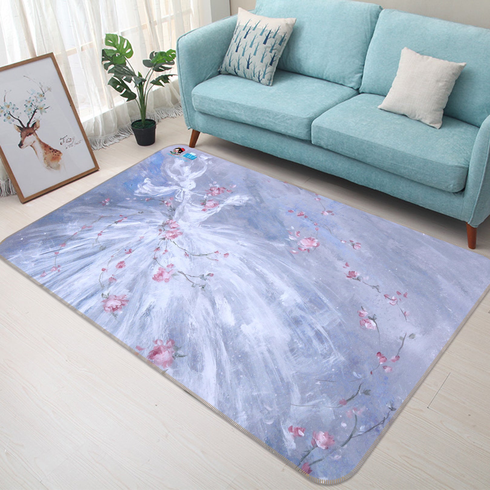 3D Petal White Skirt 0205 Debi Coules Rug Non Slip Rug Mat