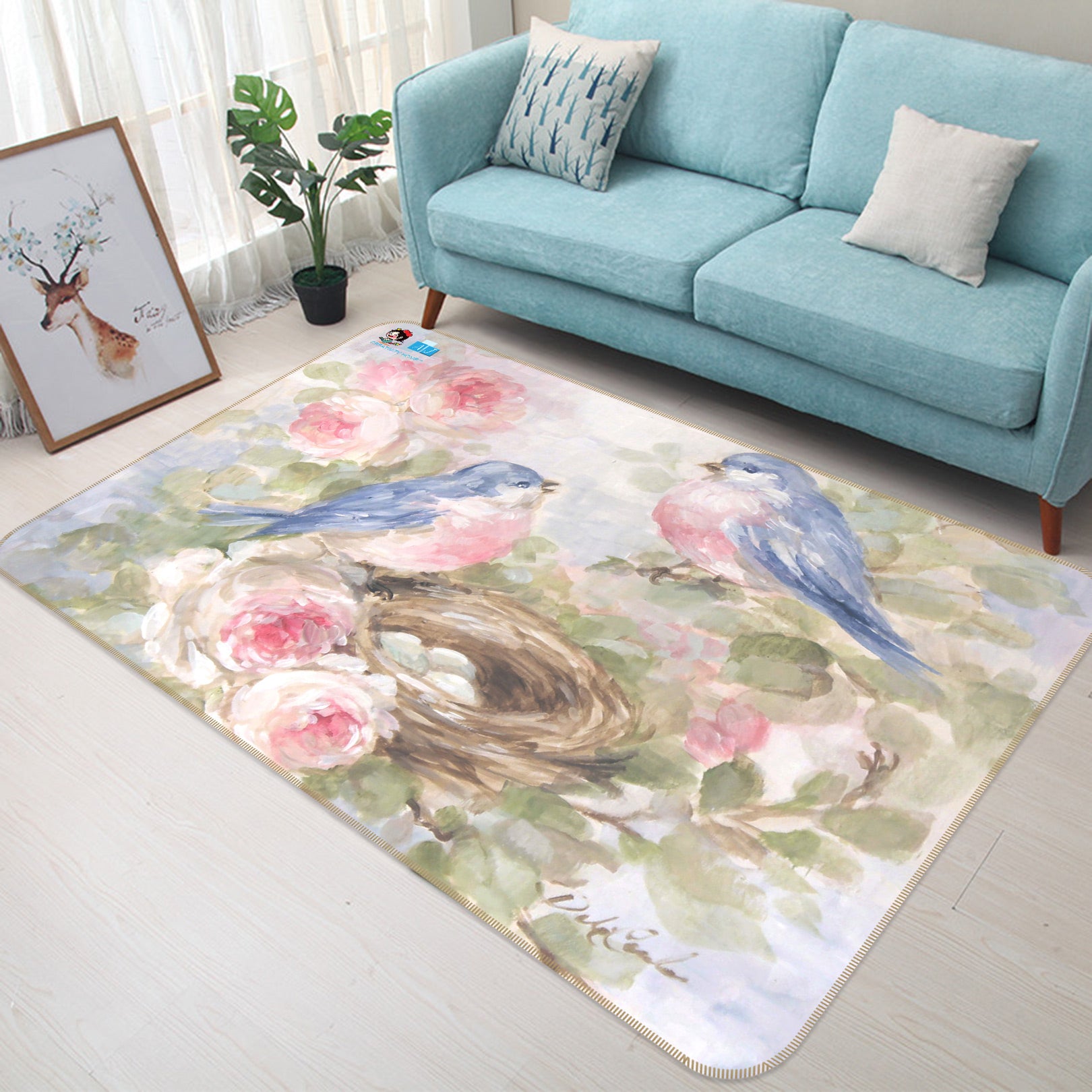 3D Bird's Nest Flowers 1008 Debi Coules Rug Non Slip Rug Mat