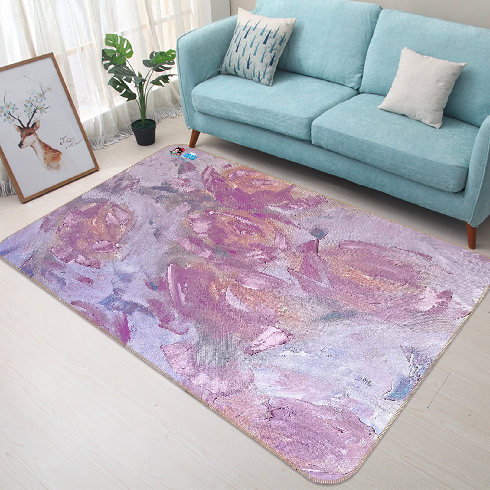 3D Painted Pink Roses 3841 Skromova Marina Rug Non Slip Rug Mat