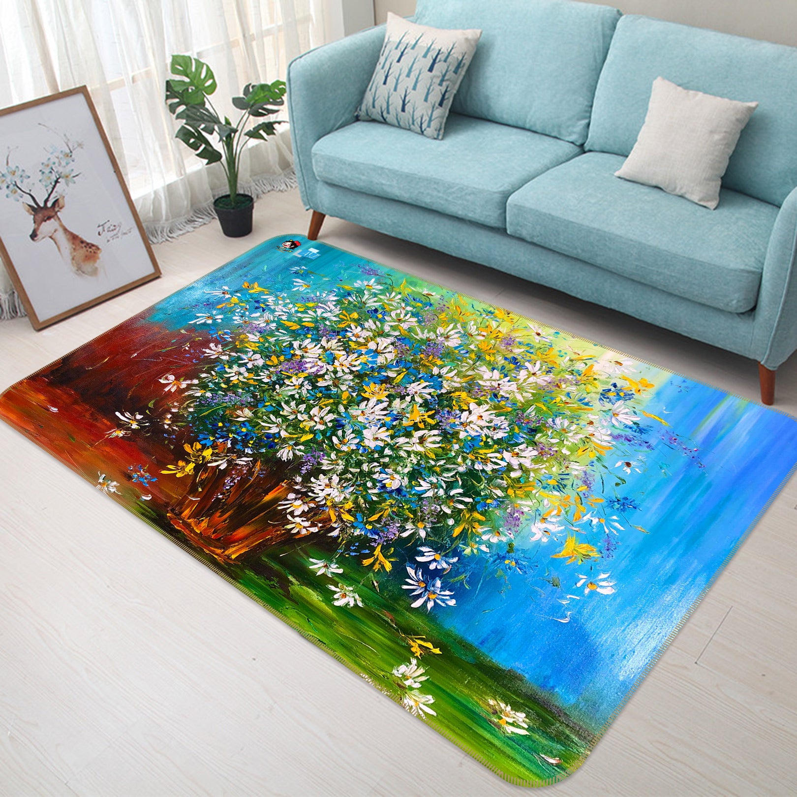 3D Daisy Pot 1115 Skromova Marina Rug Non Slip Rug Mat