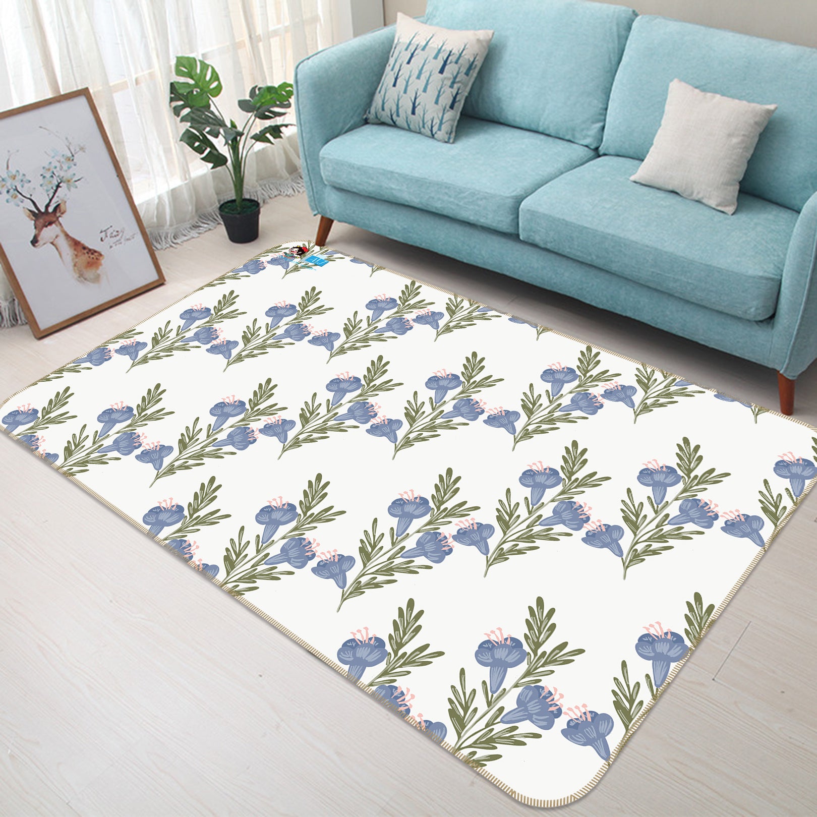 3D Blue Flowers 107131 Kashmira Jayaprakash Rug Non Slip Rug Mat