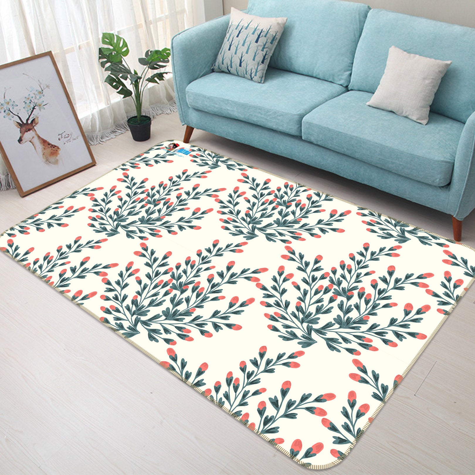 3D Flower Branch 10755 Kashmira Jayaprakash Rug Non Slip Rug Mat