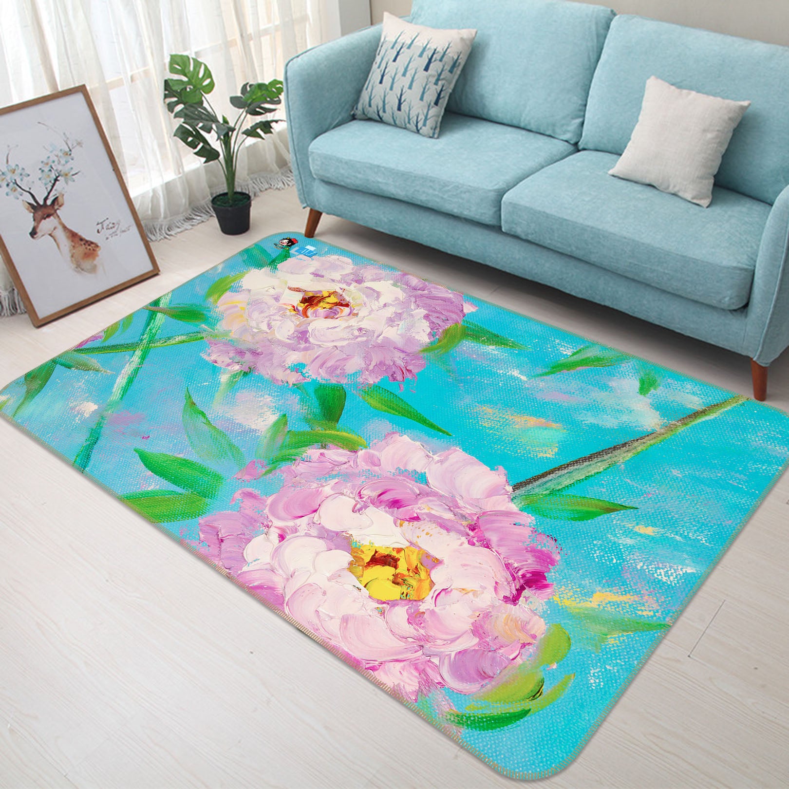 3D Pink Flower Leaves 1214 Skromova Marina Rug Non Slip Rug Mat