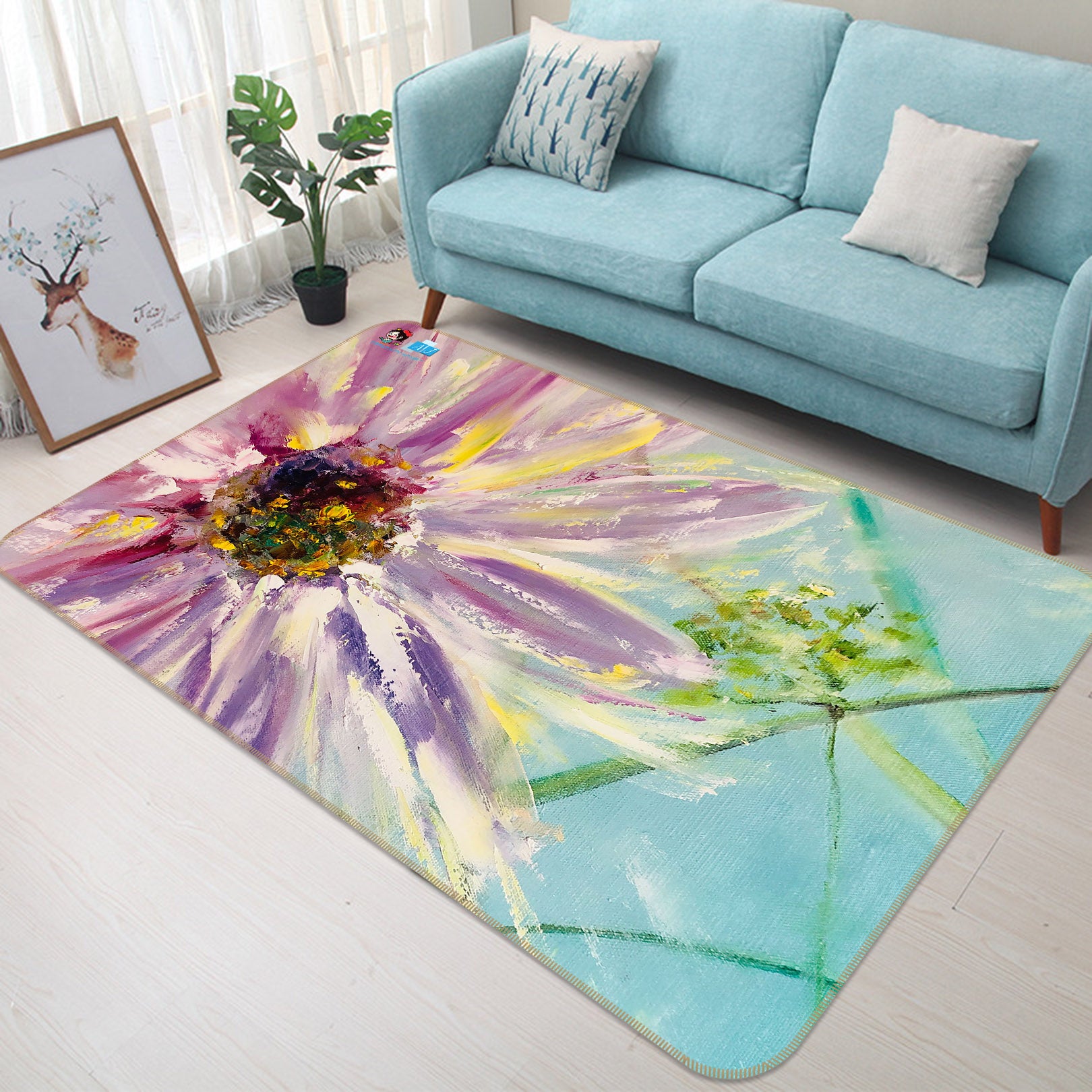 3D Purple Daisy Petals 1211 Skromova Marina Rug Non Slip Rug Mat