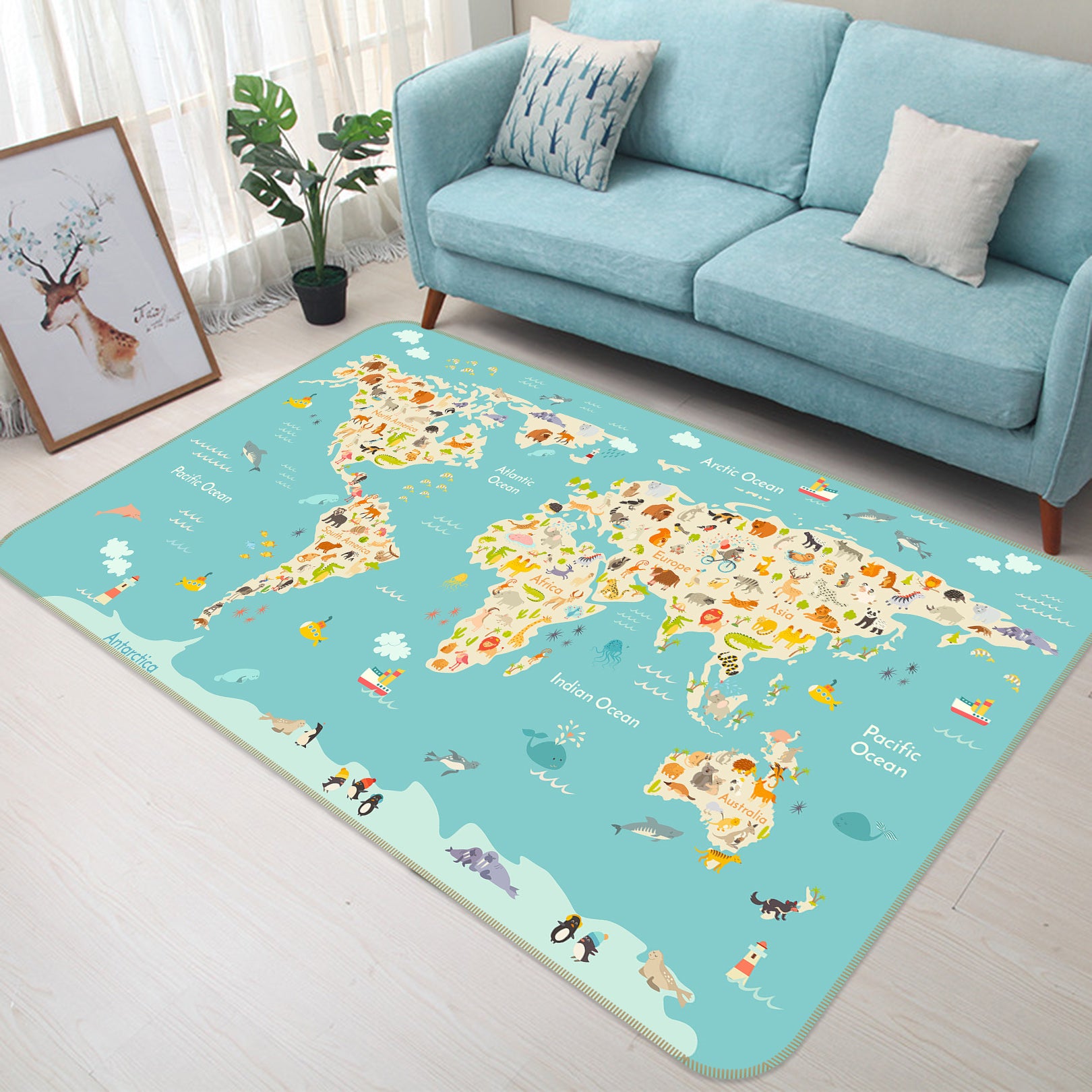 3D Yellow Territory 257 World Map Non Slip Rug Mat