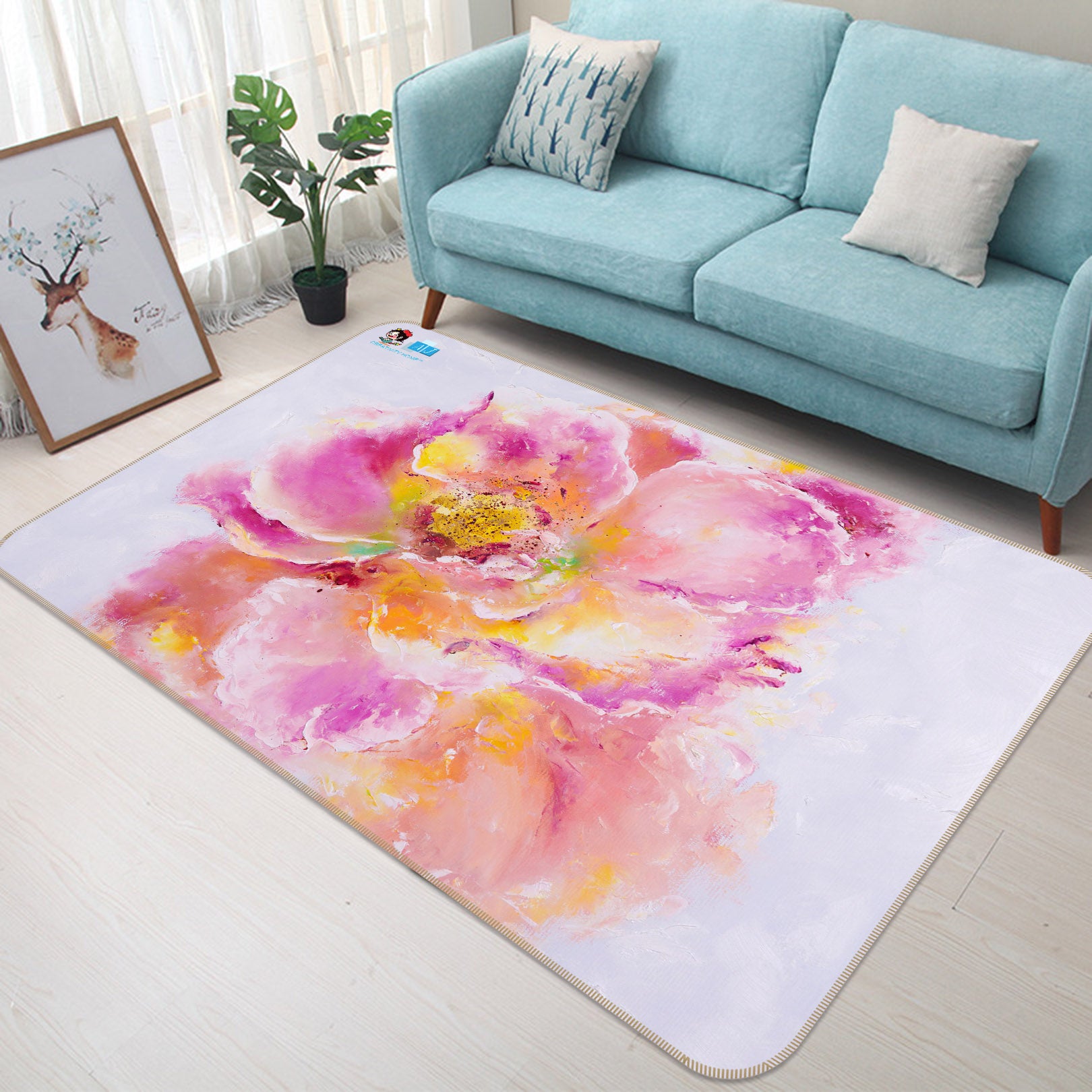 3D Watercolor Pink Flowers 1225 Skromova Marina Rug Non Slip Rug Mat