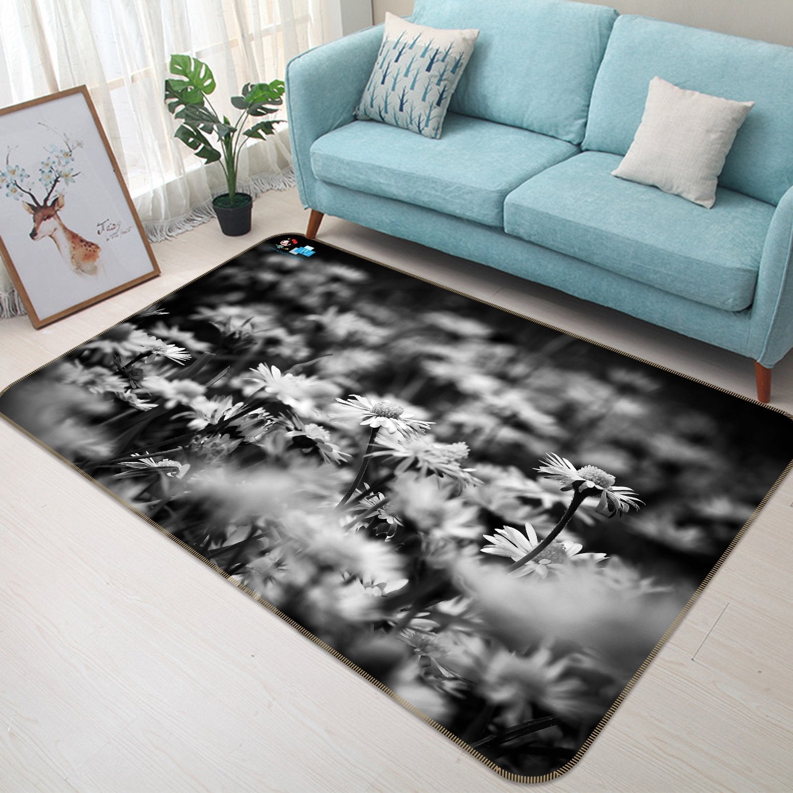 3D Black Daisy 242 Non Slip Rug Mat Mat AJ Creativity Home 