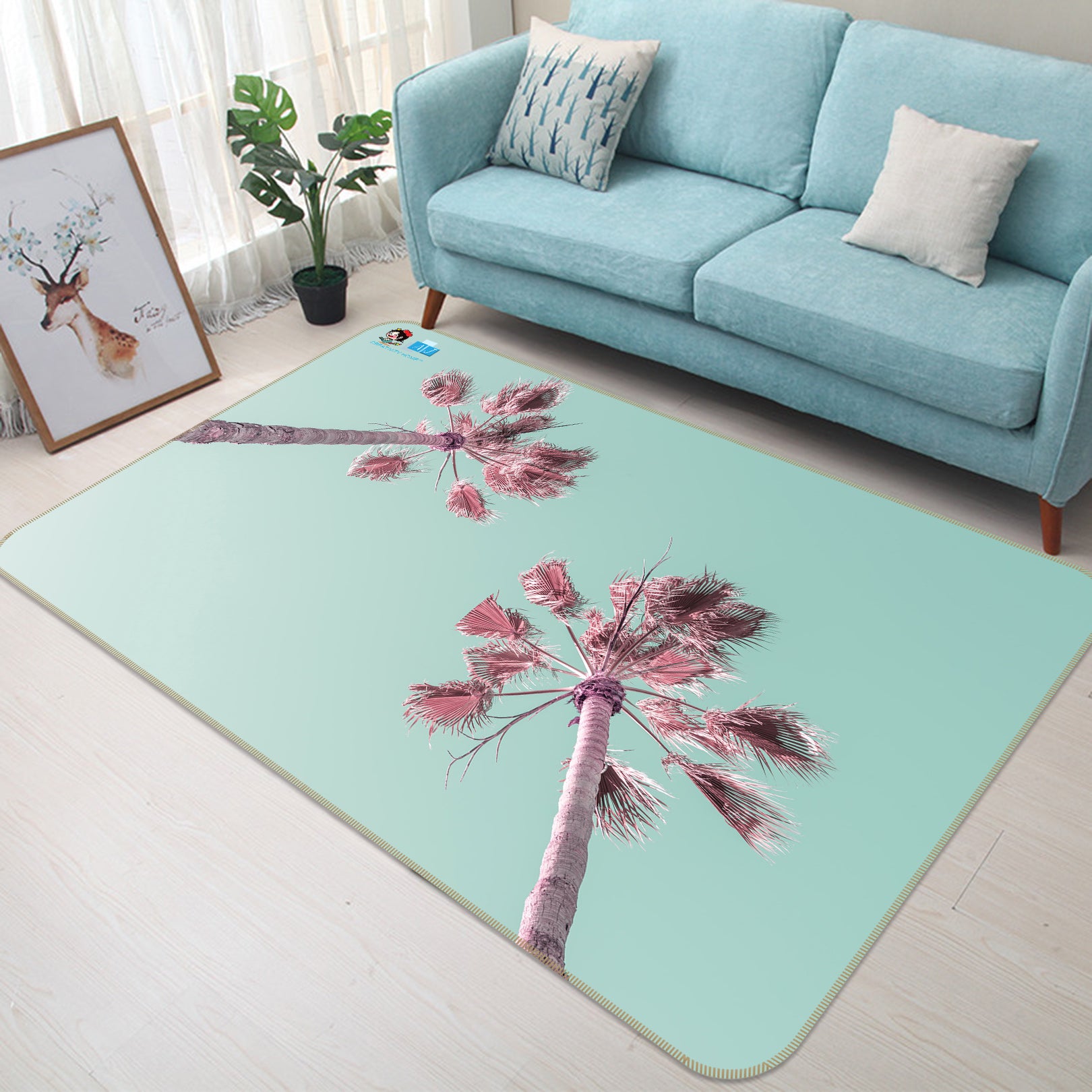 3D Pink Coconut Tree 6851 Assaf Frank Rug Non Slip Rug Mat