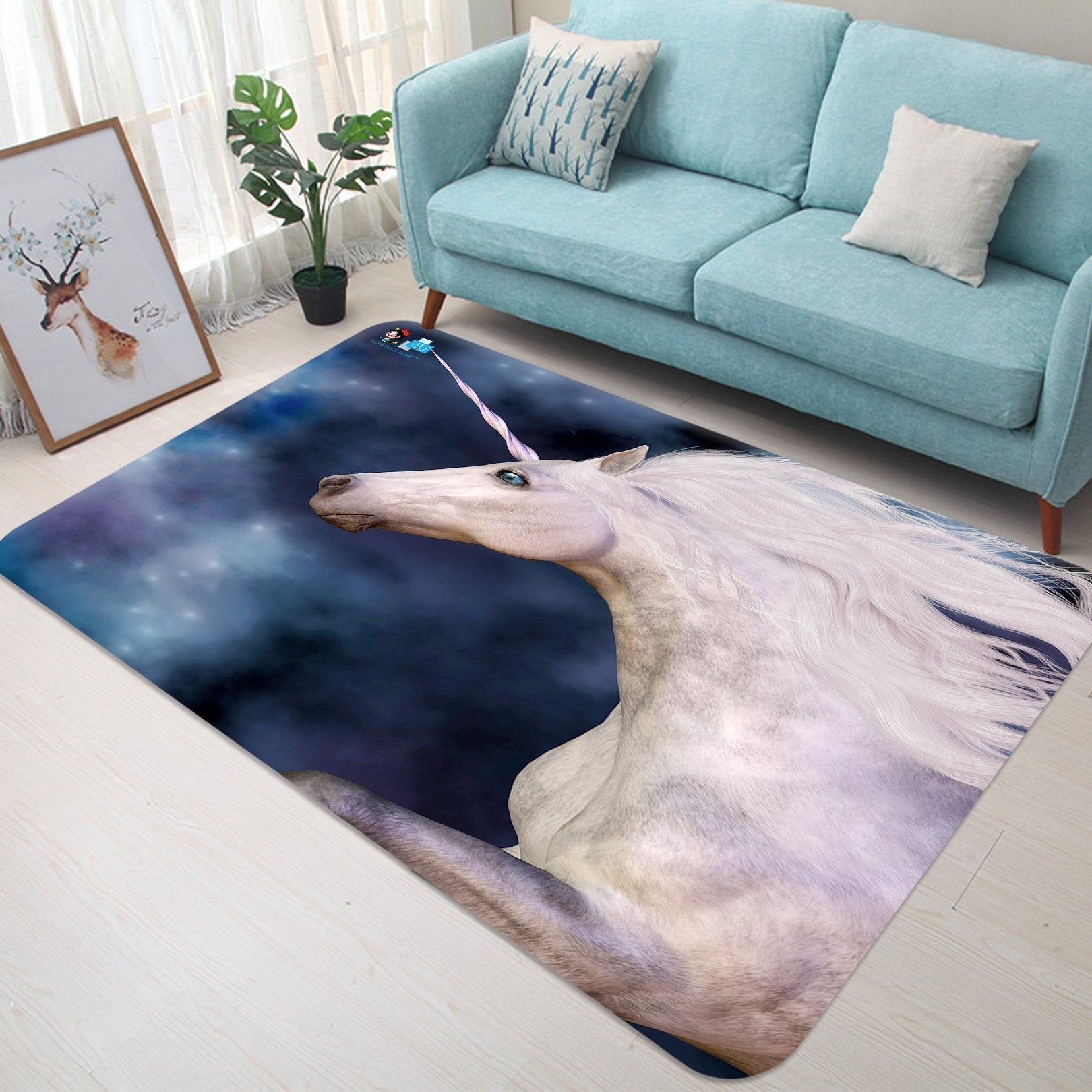 3D Blue Starry Sky Unicorn 48 Non Slip Rug Mat Mat AJ Creativity Home 