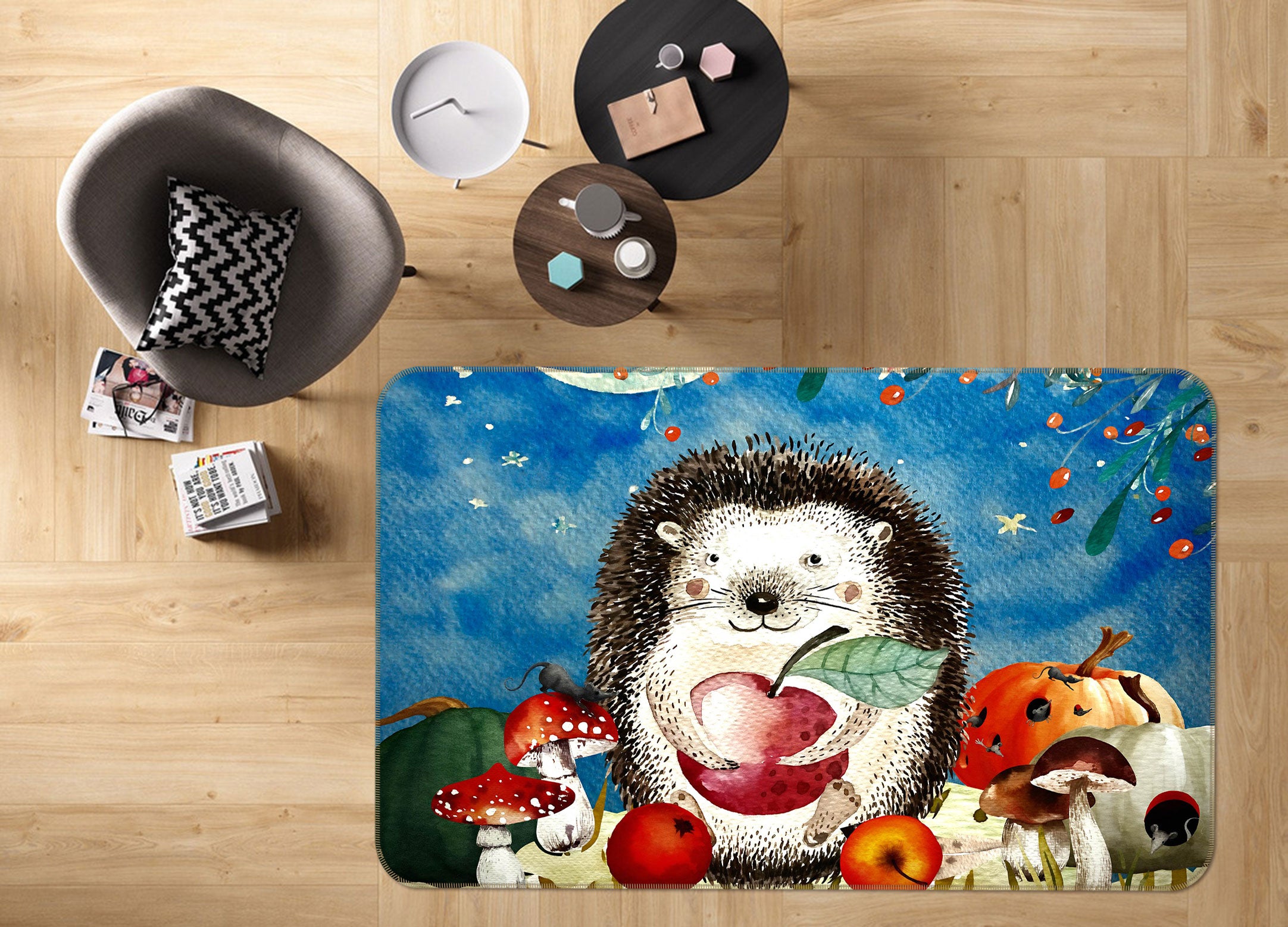 3D Hedgehog Apple 051 Uta Naumann Rug Non Slip Rug Mat