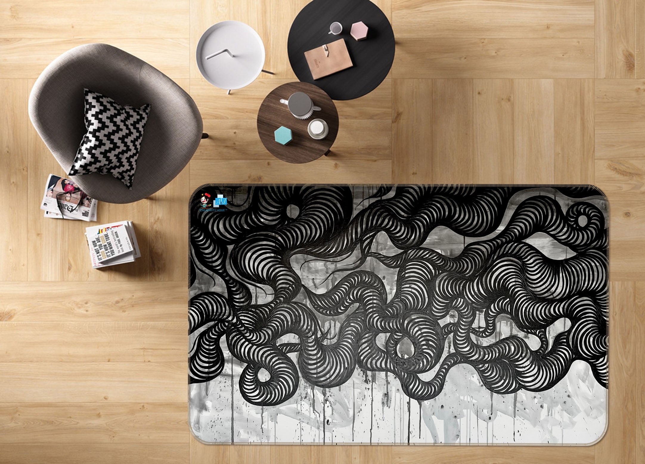 3D Black Sketch 8209 Jacqueline Reynoso Rug Non Slip Rug Mat